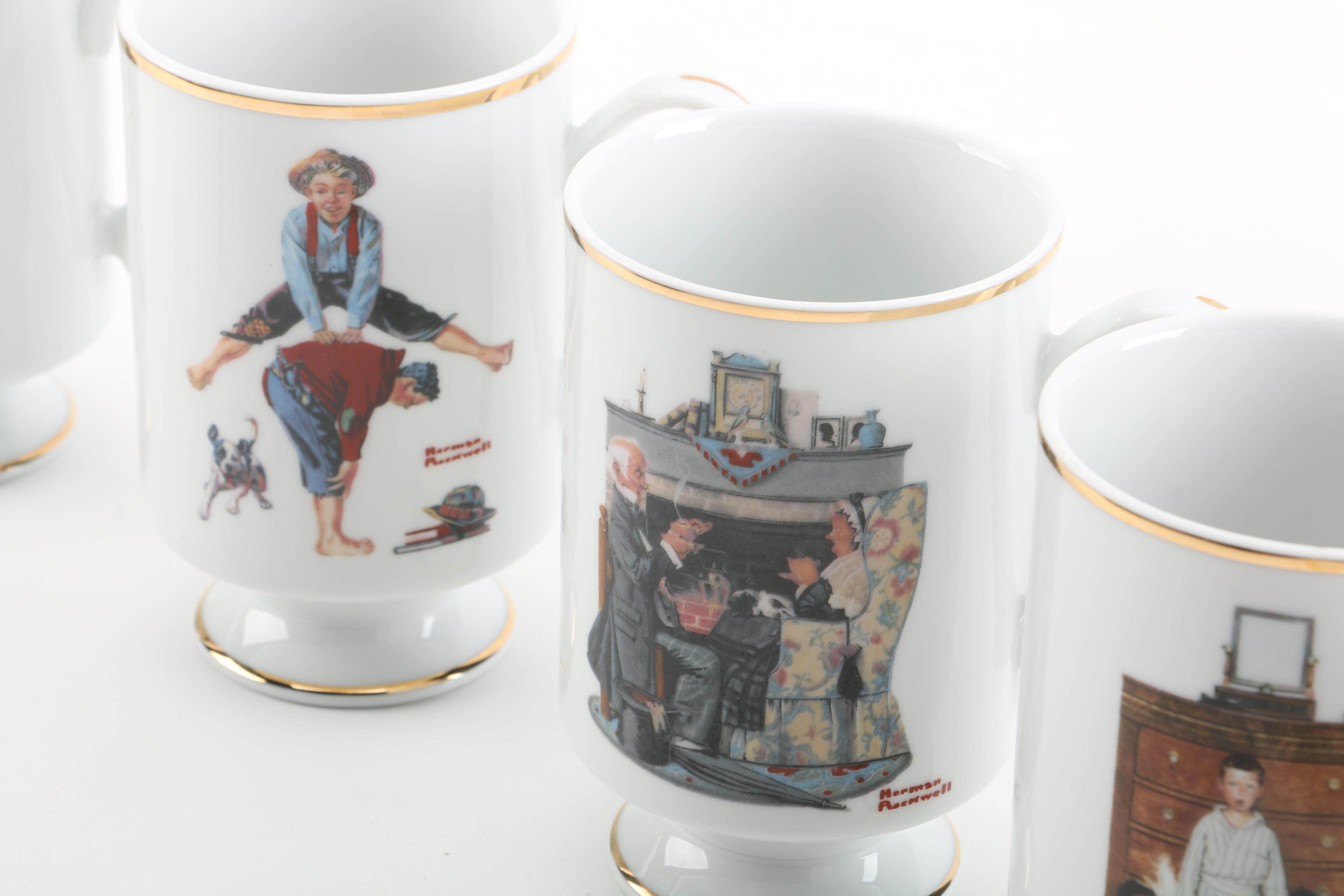 Vintage Danbury Mint Normal Rockwell Artwork Porcelain Mugs 1981
