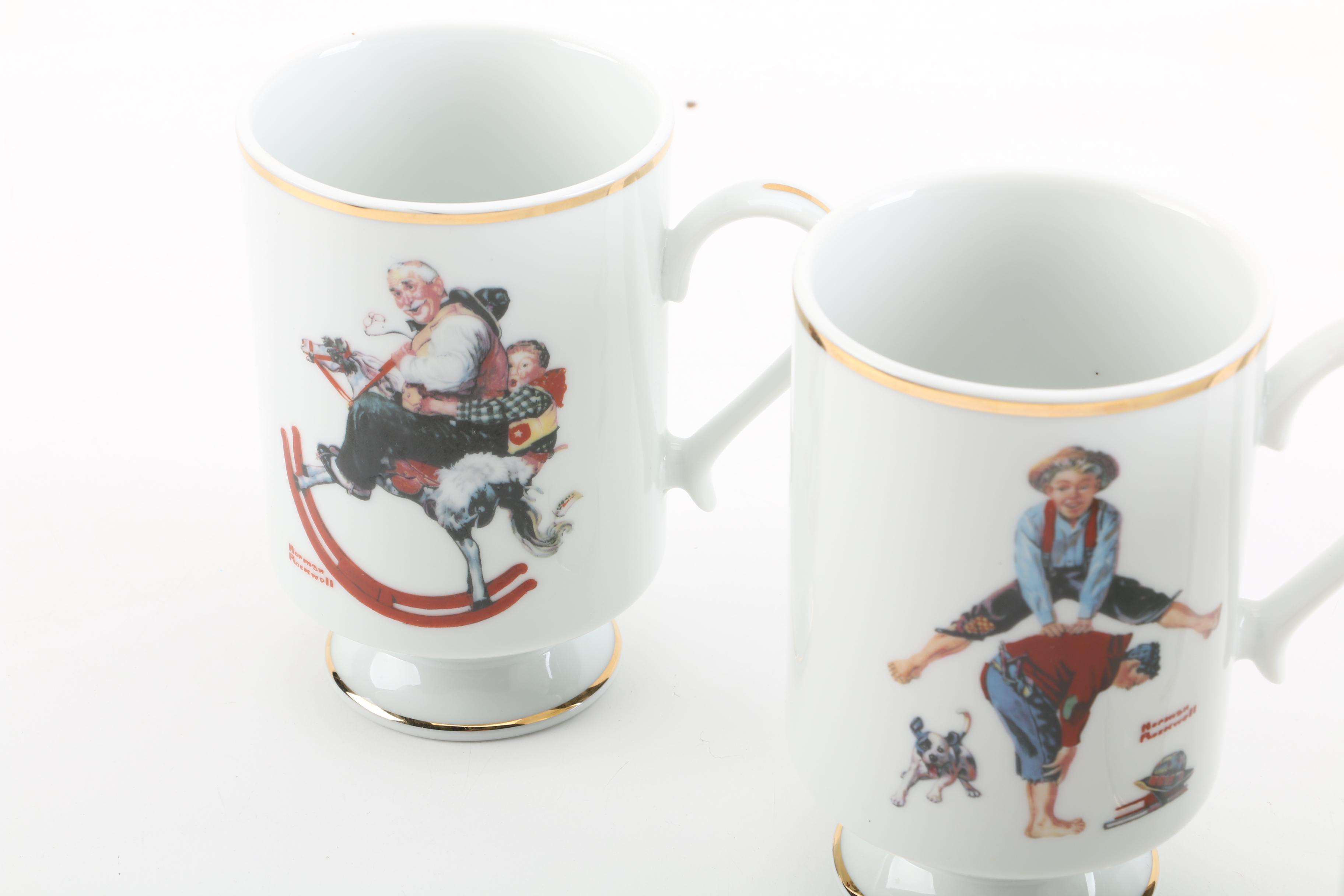 Vintage Danbury Mint Normal Rockwell Artwork Porcelain Mugs 1981