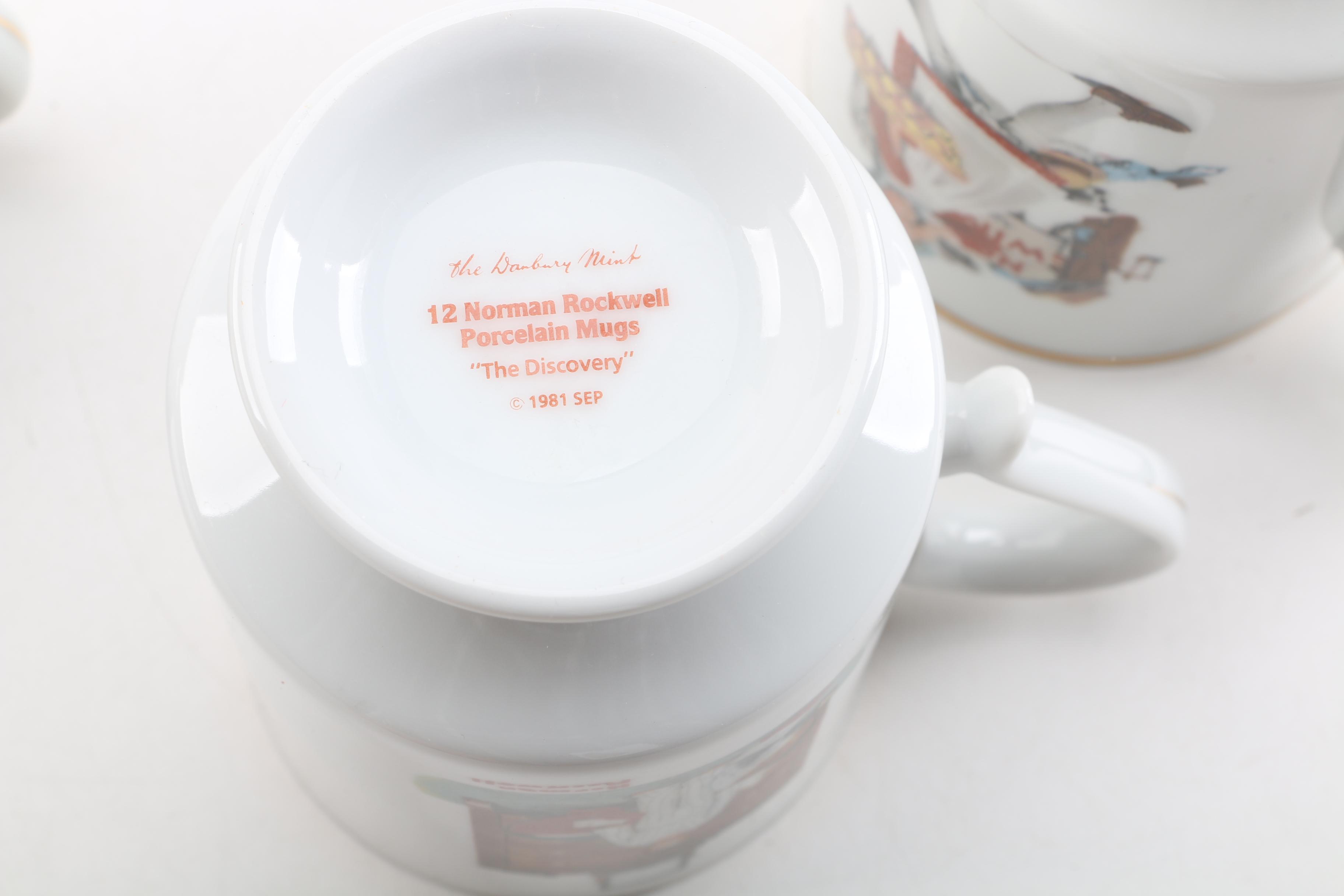 Vintage Danbury Mint Normal Rockwell Artwork Porcelain Mugs 1981
