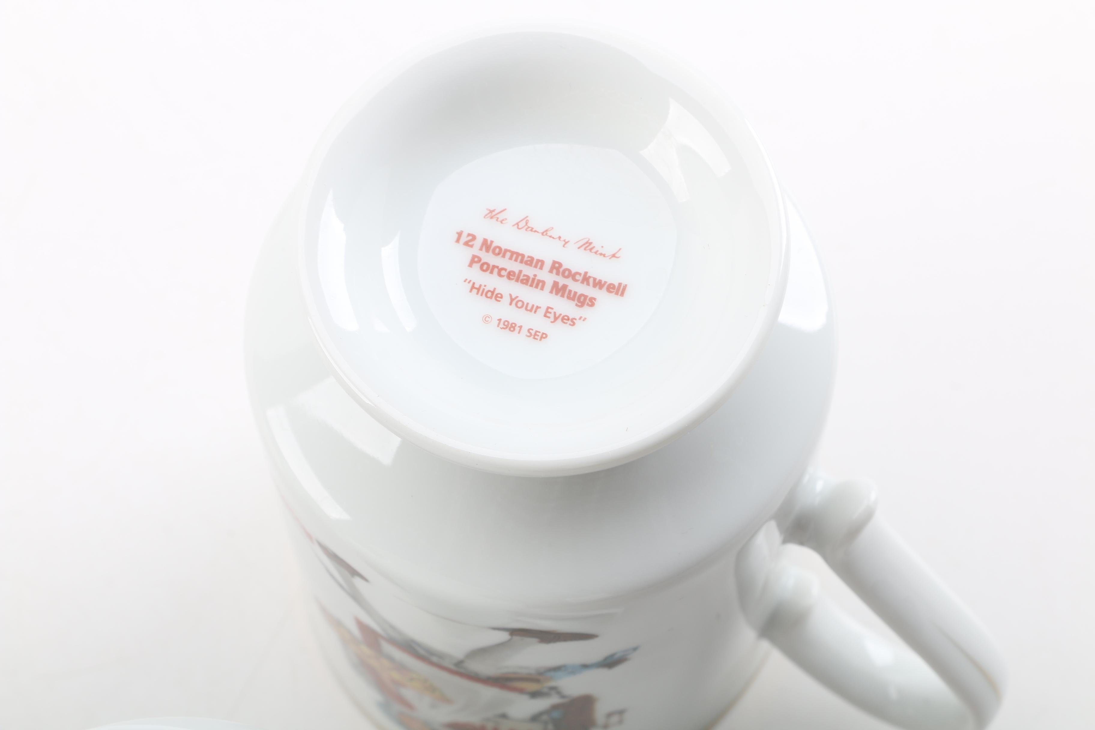 Vintage Danbury Mint Normal Rockwell Artwork Porcelain Mugs 1981