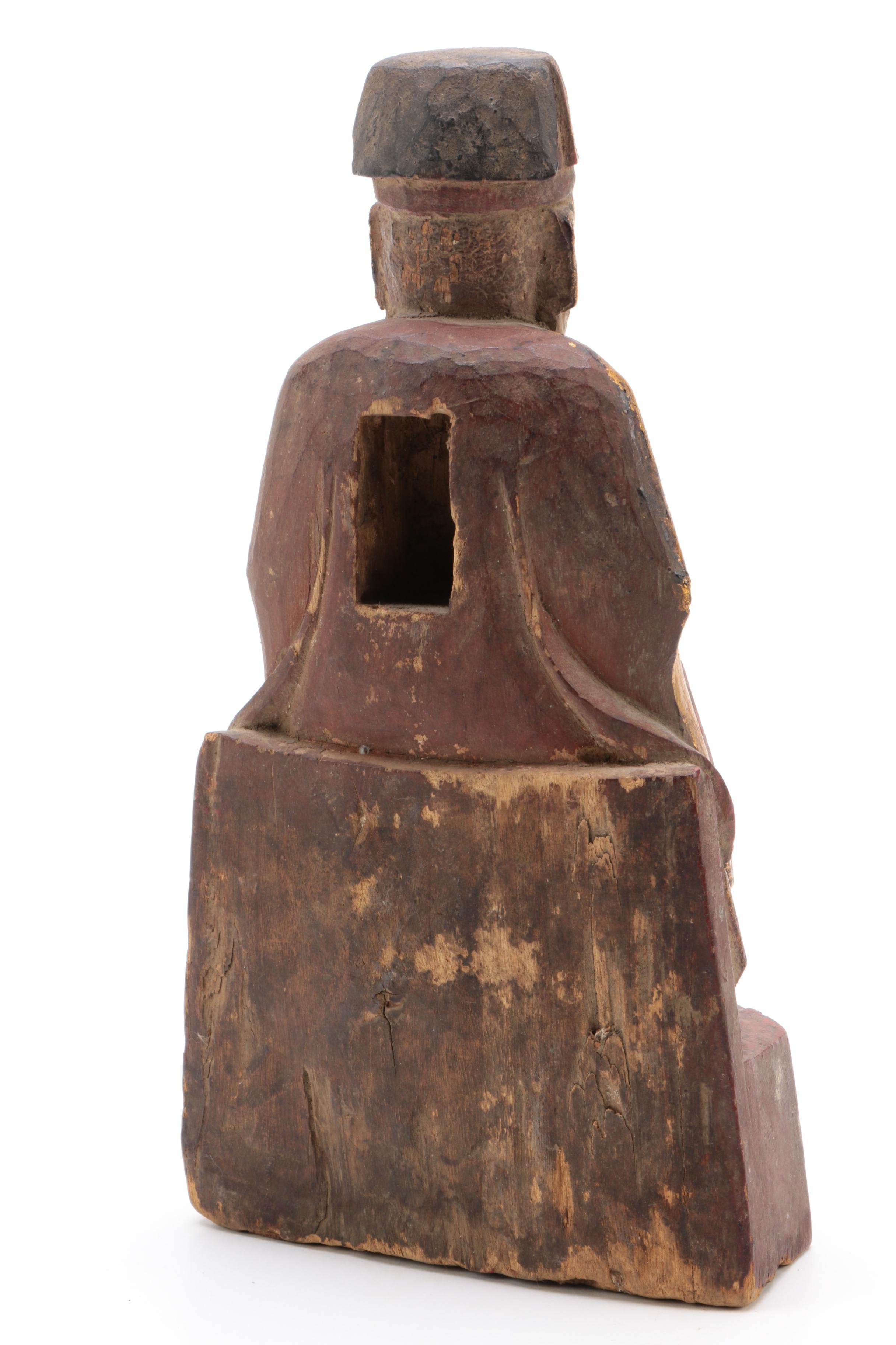 Carved Wood Seated Chinese Scholar-Official with Gilt Robes