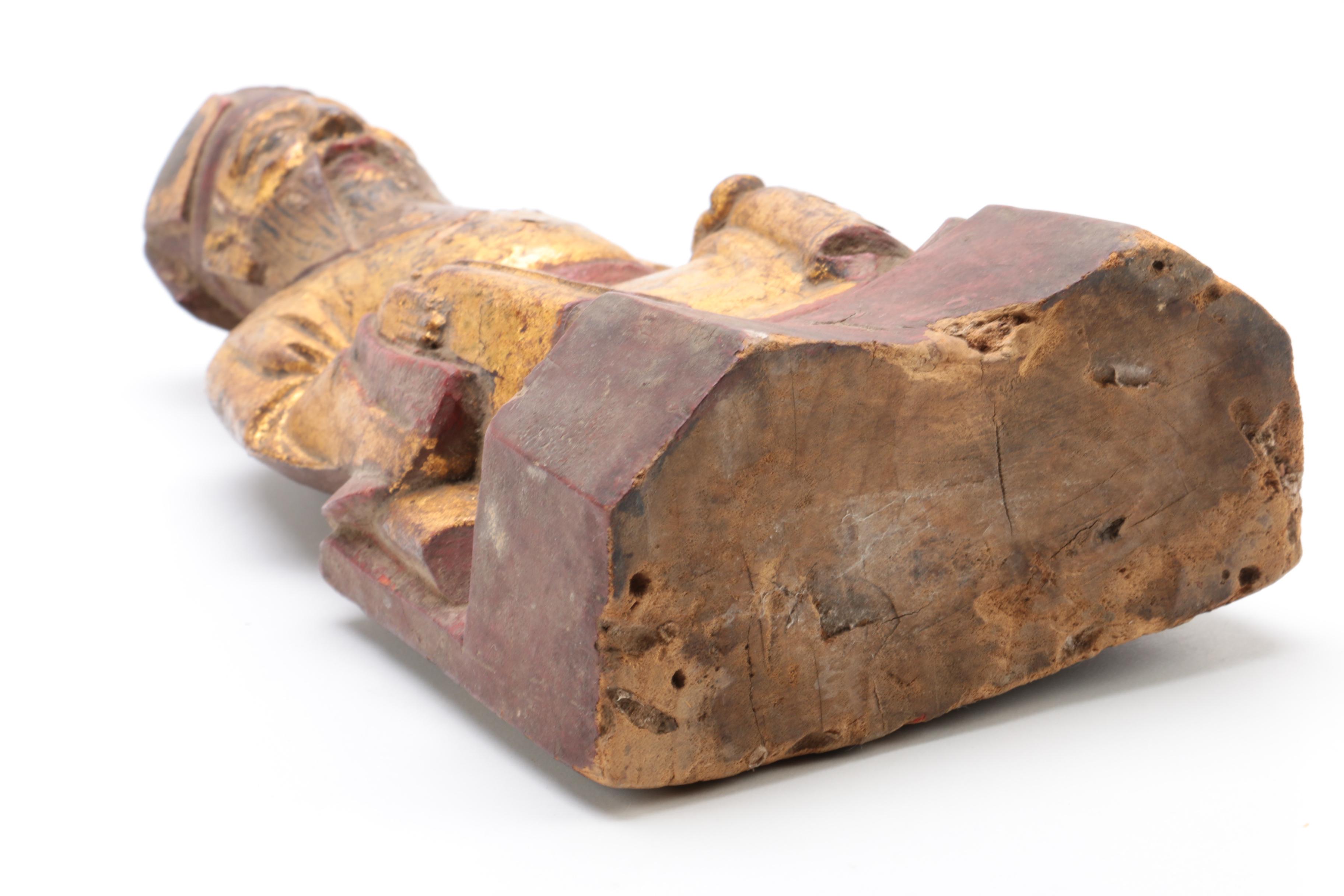 Carved Wood Seated Chinese Scholar-Official with Gilt Robes