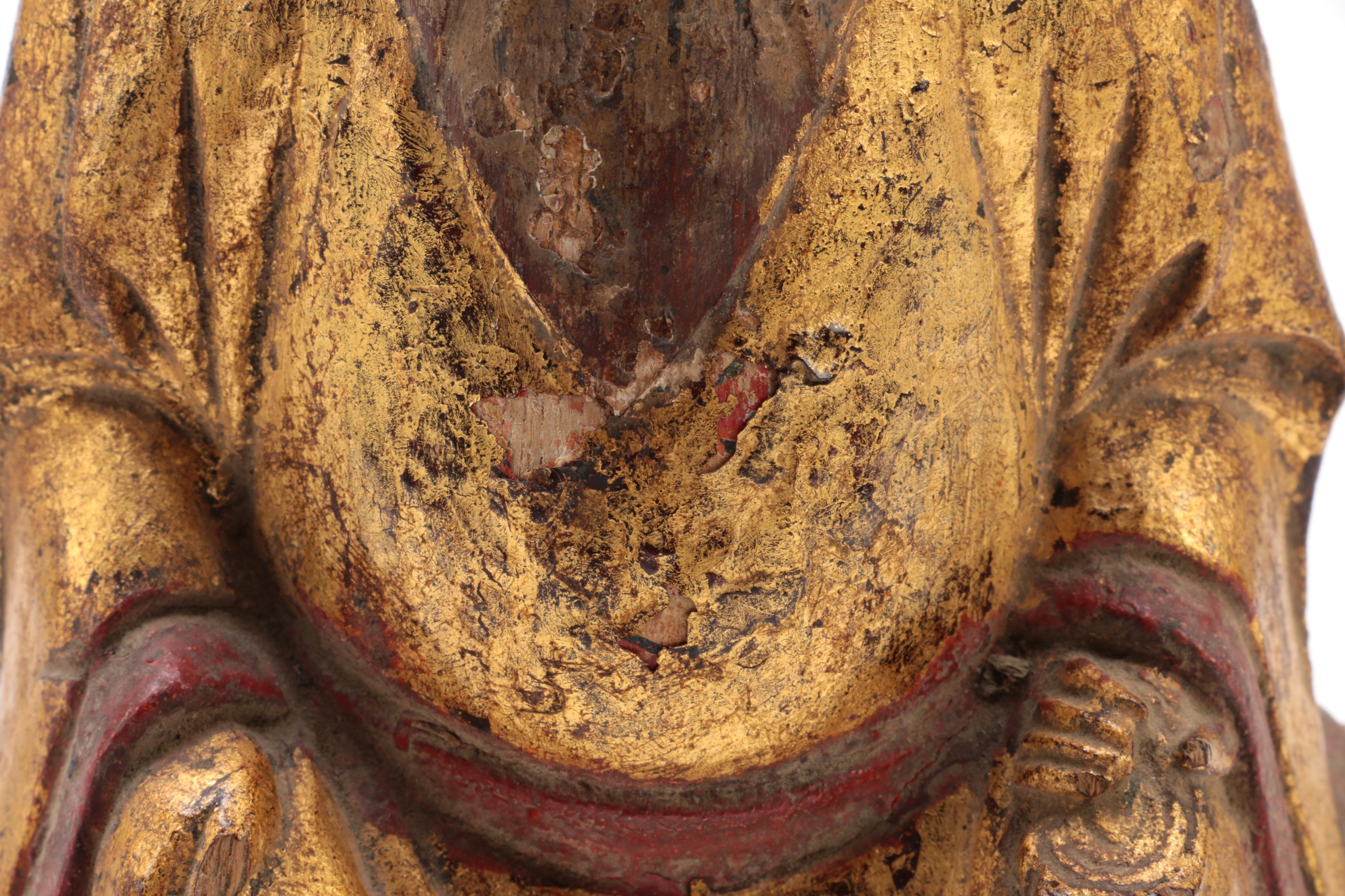 Carved Wood Seated Chinese Scholar-Official with Gilt Robes