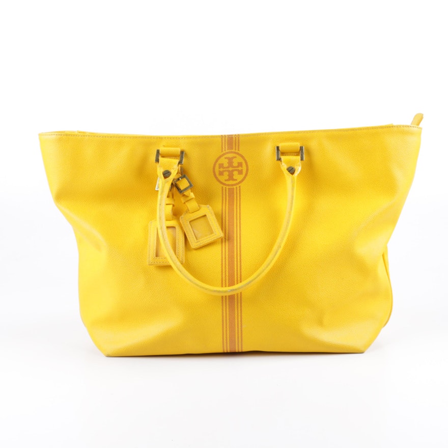 Tory Burch Roslyn Yellow Pebbled Leather Tote