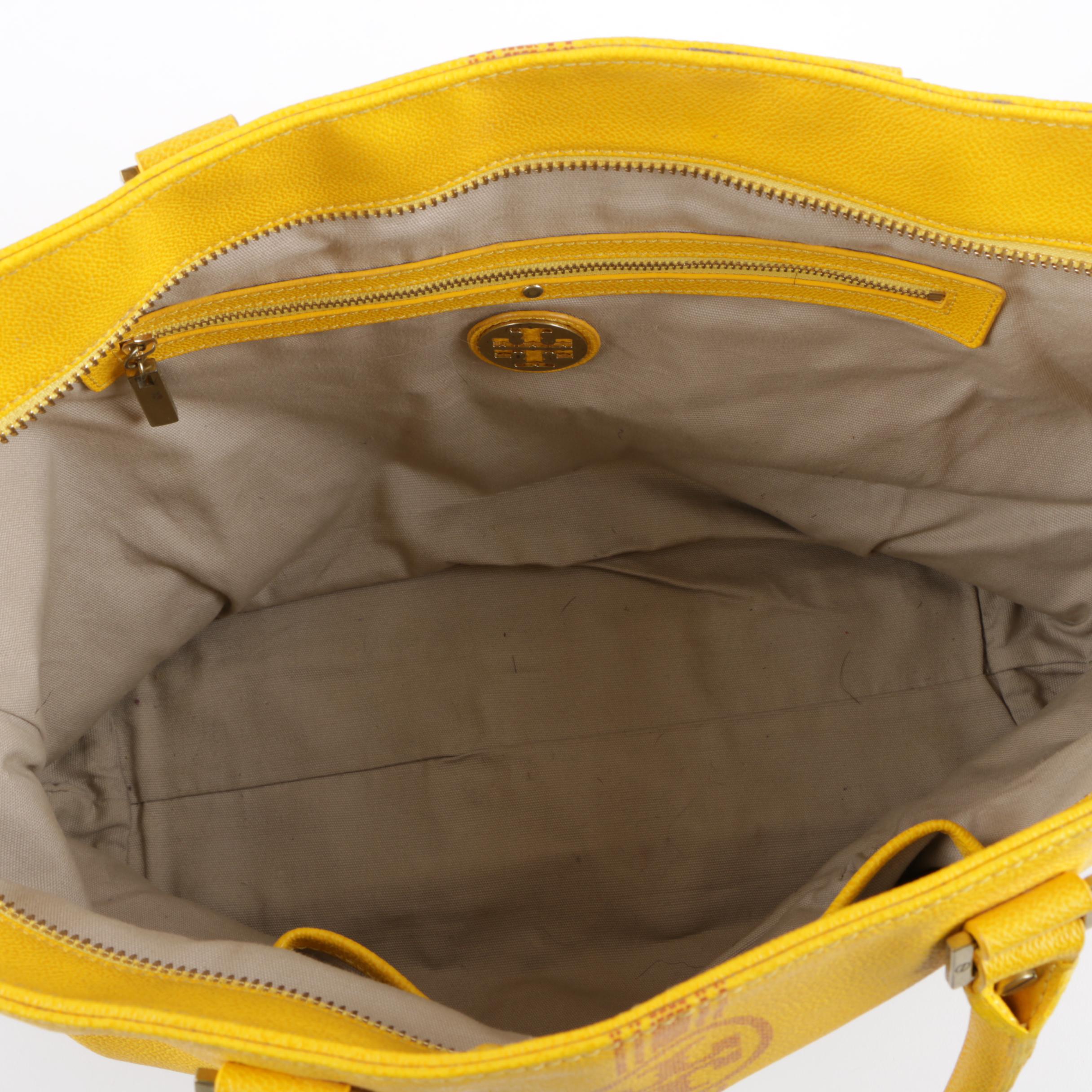 Tory Burch Roslyn Yellow Pebbled Leather Tote