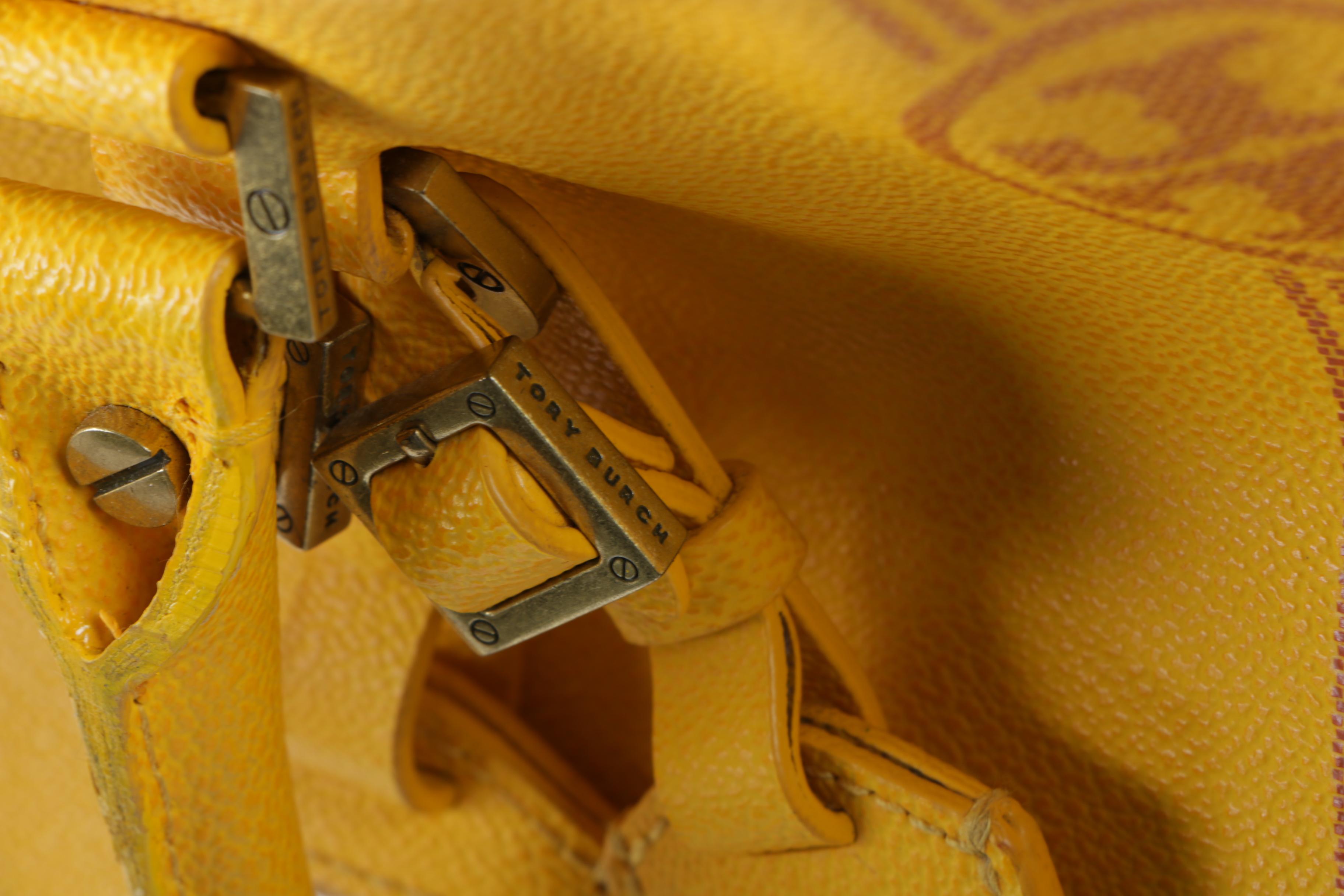 Tory Burch Roslyn Yellow Pebbled Leather Tote