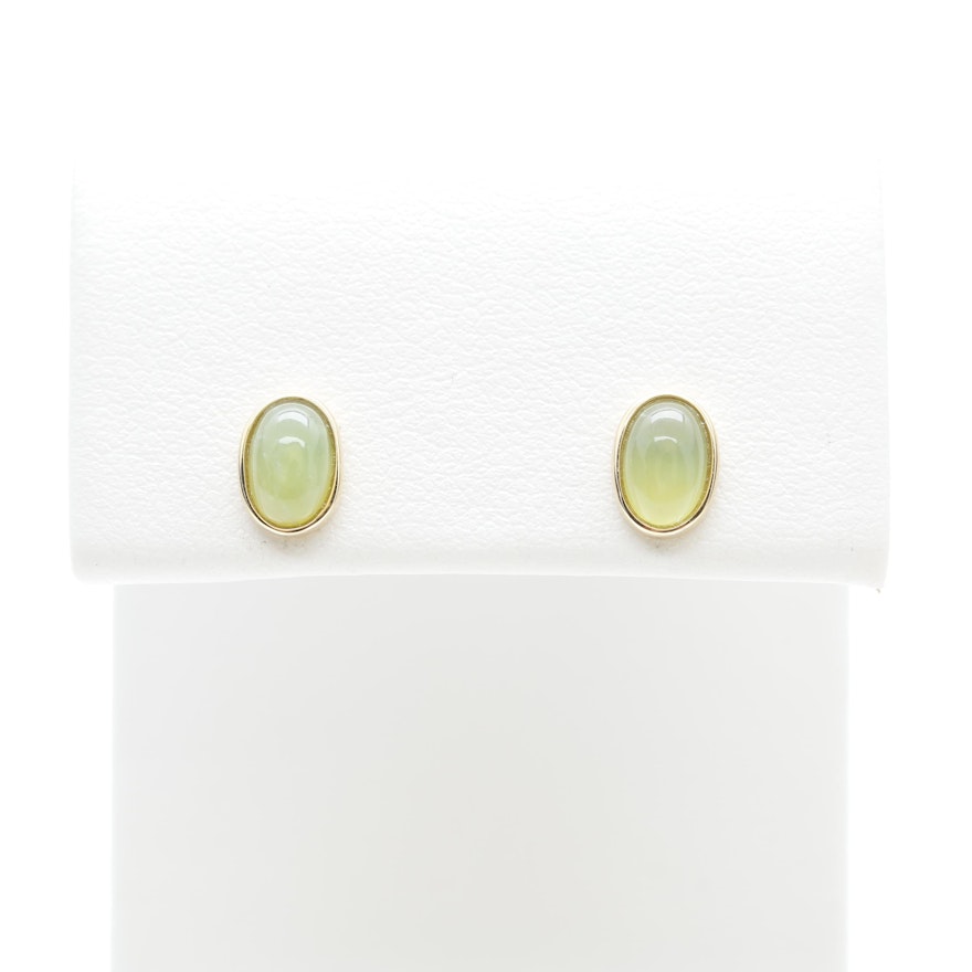 18K Yellow Gold Green Opal Stud Earrings