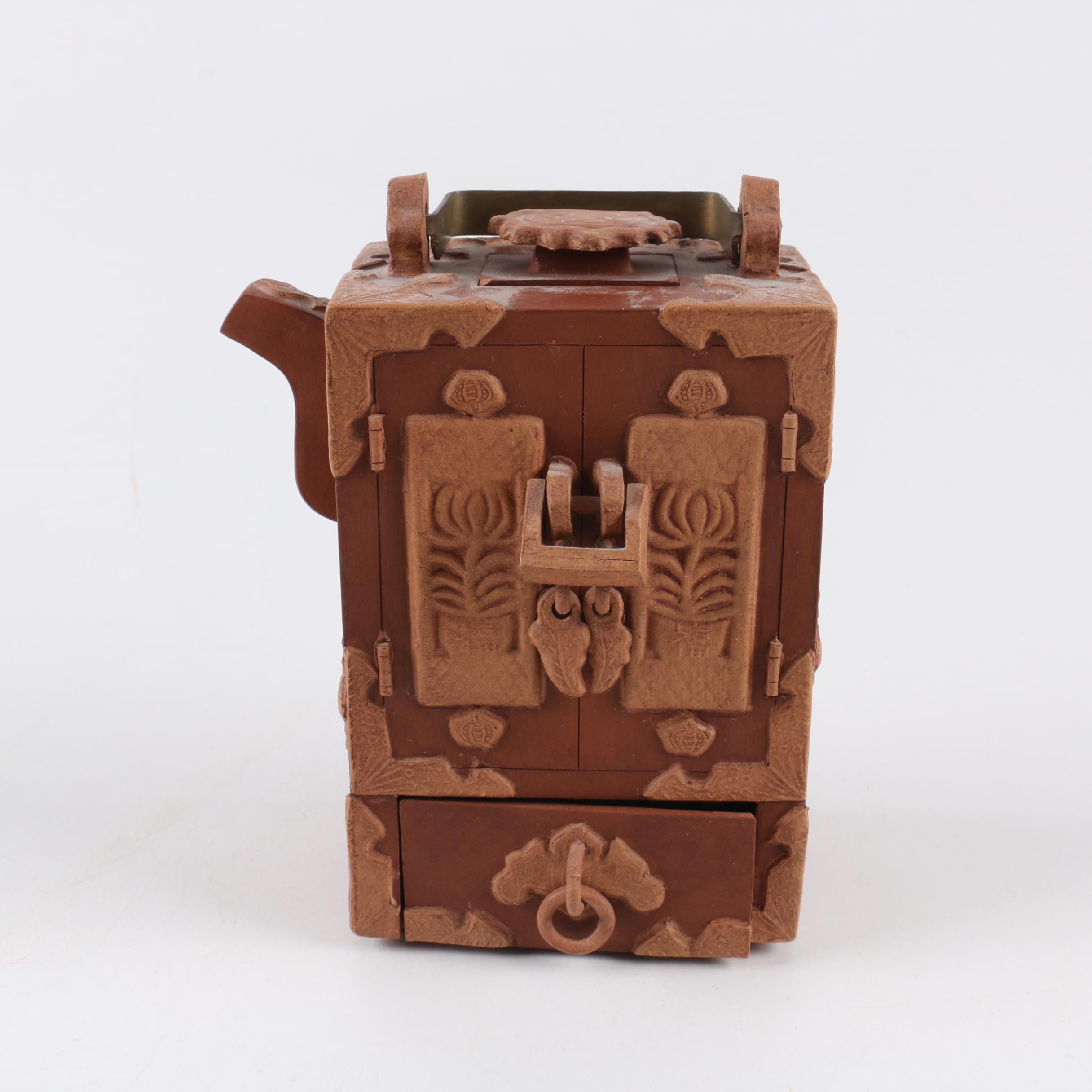 Chinese Handbuilt Redware Cabinet Teapot
