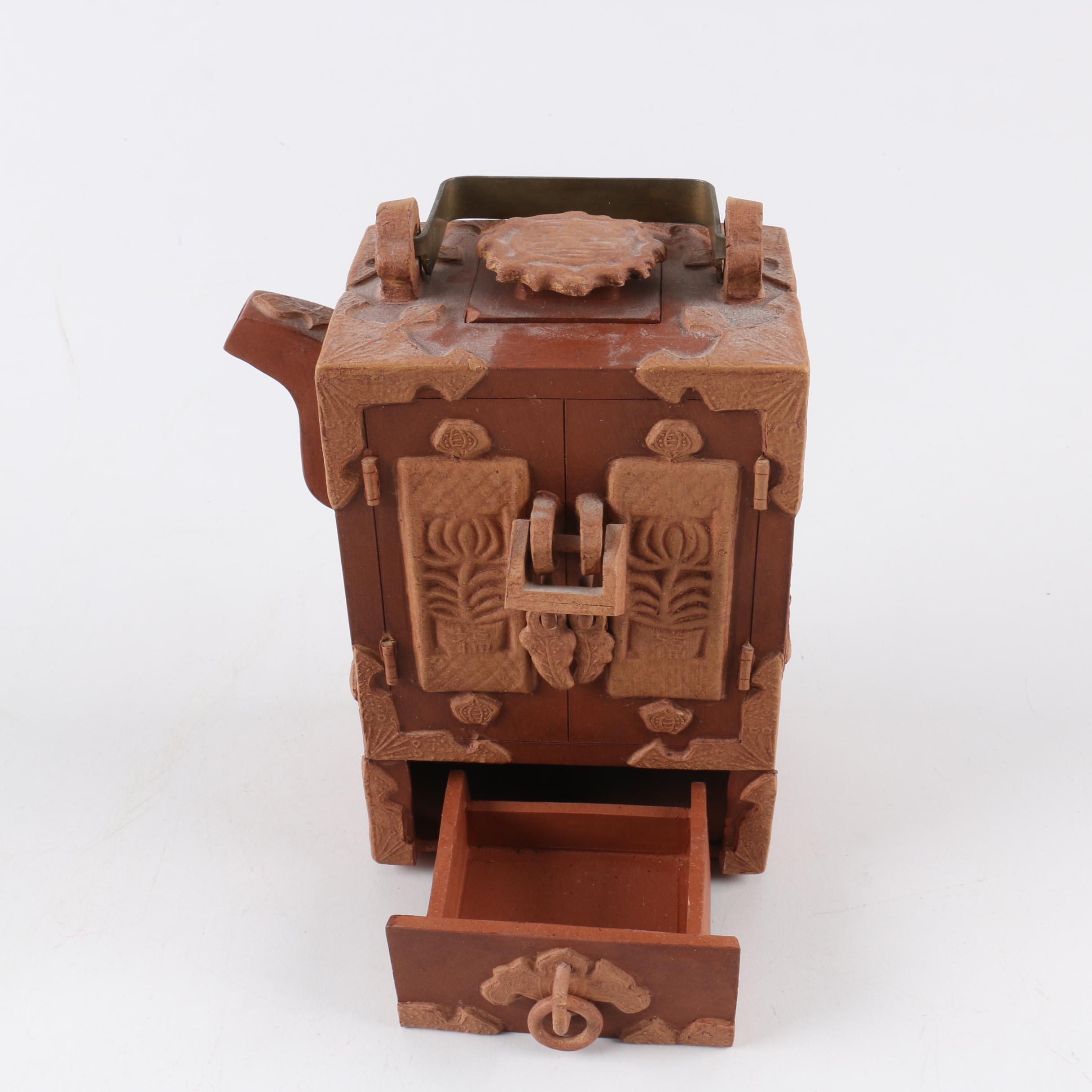 Chinese Handbuilt Redware Cabinet Teapot
