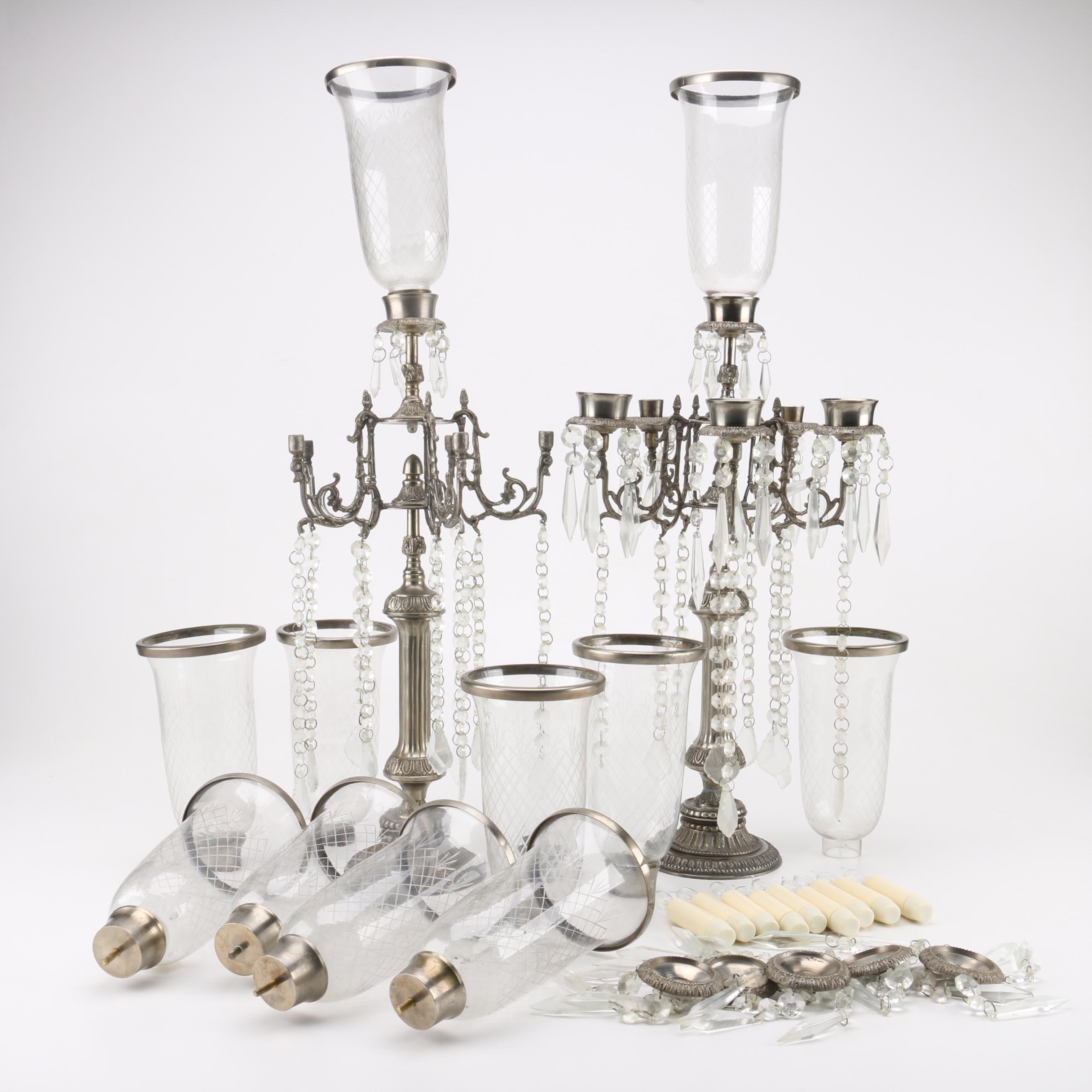 Stetson 1865 Pewter and Etched Glass Electric Candle Lustres