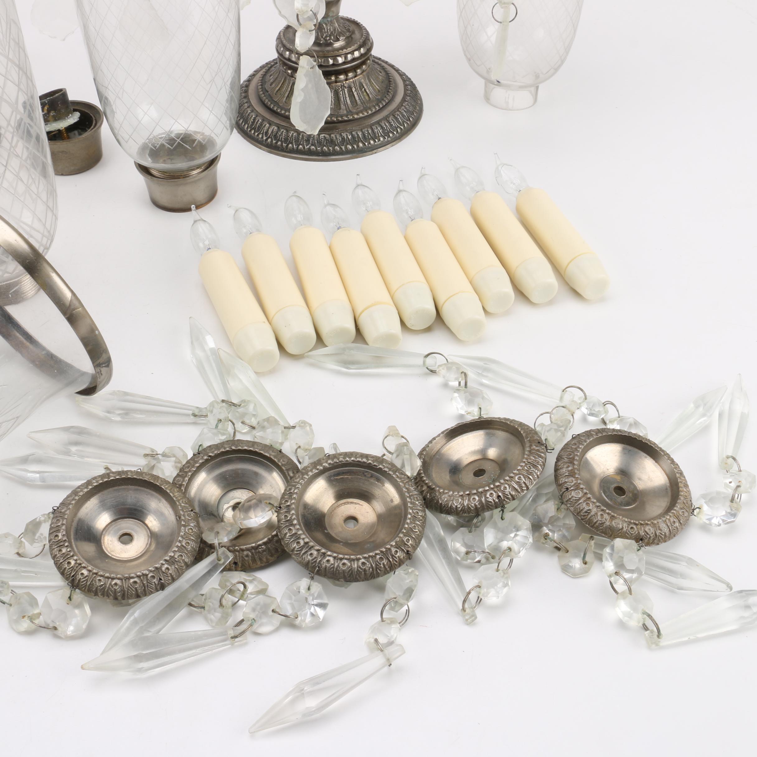 Stetson 1865 Pewter and Etched Glass Electric Candle Lustres