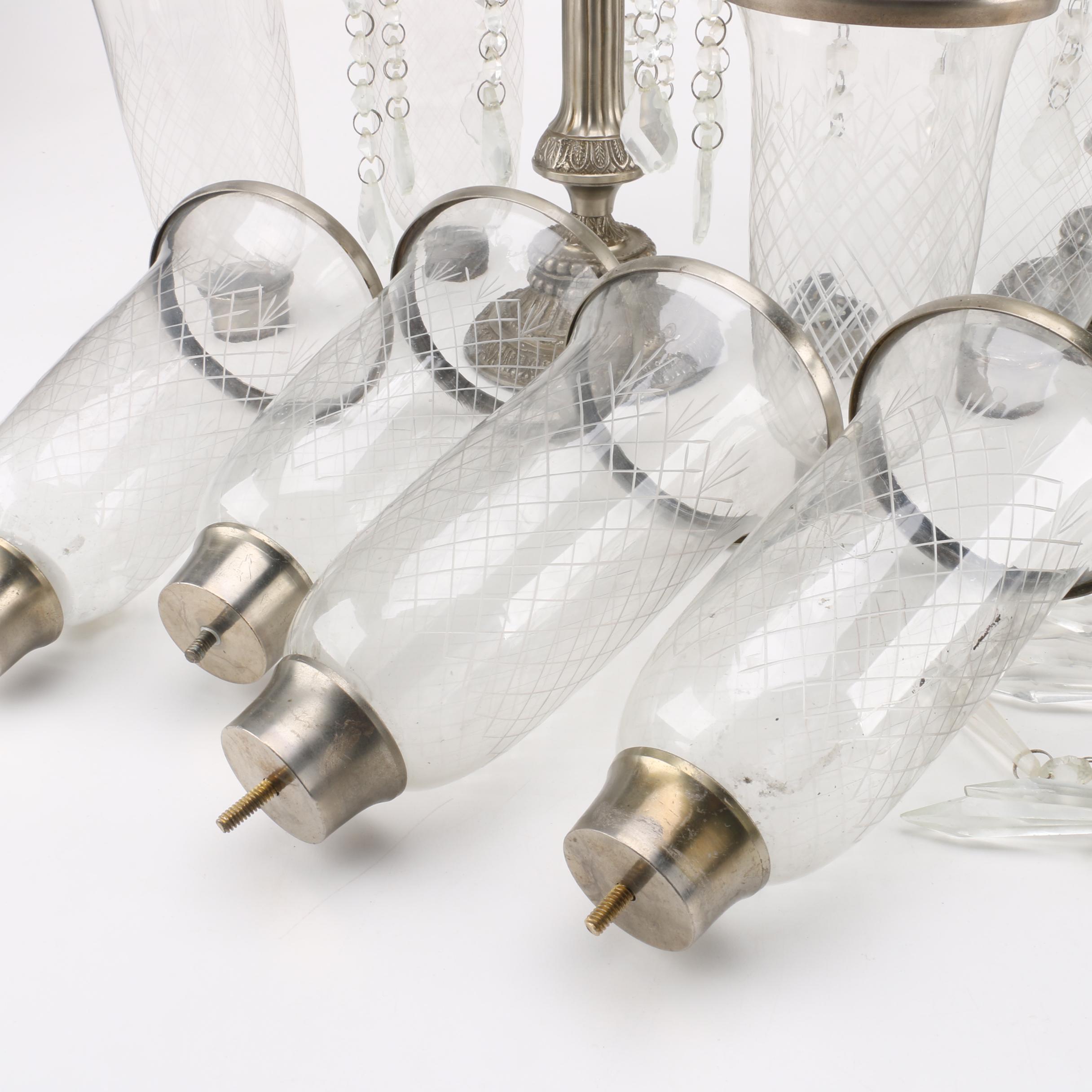 Stetson 1865 Pewter and Etched Glass Electric Candle Lustres