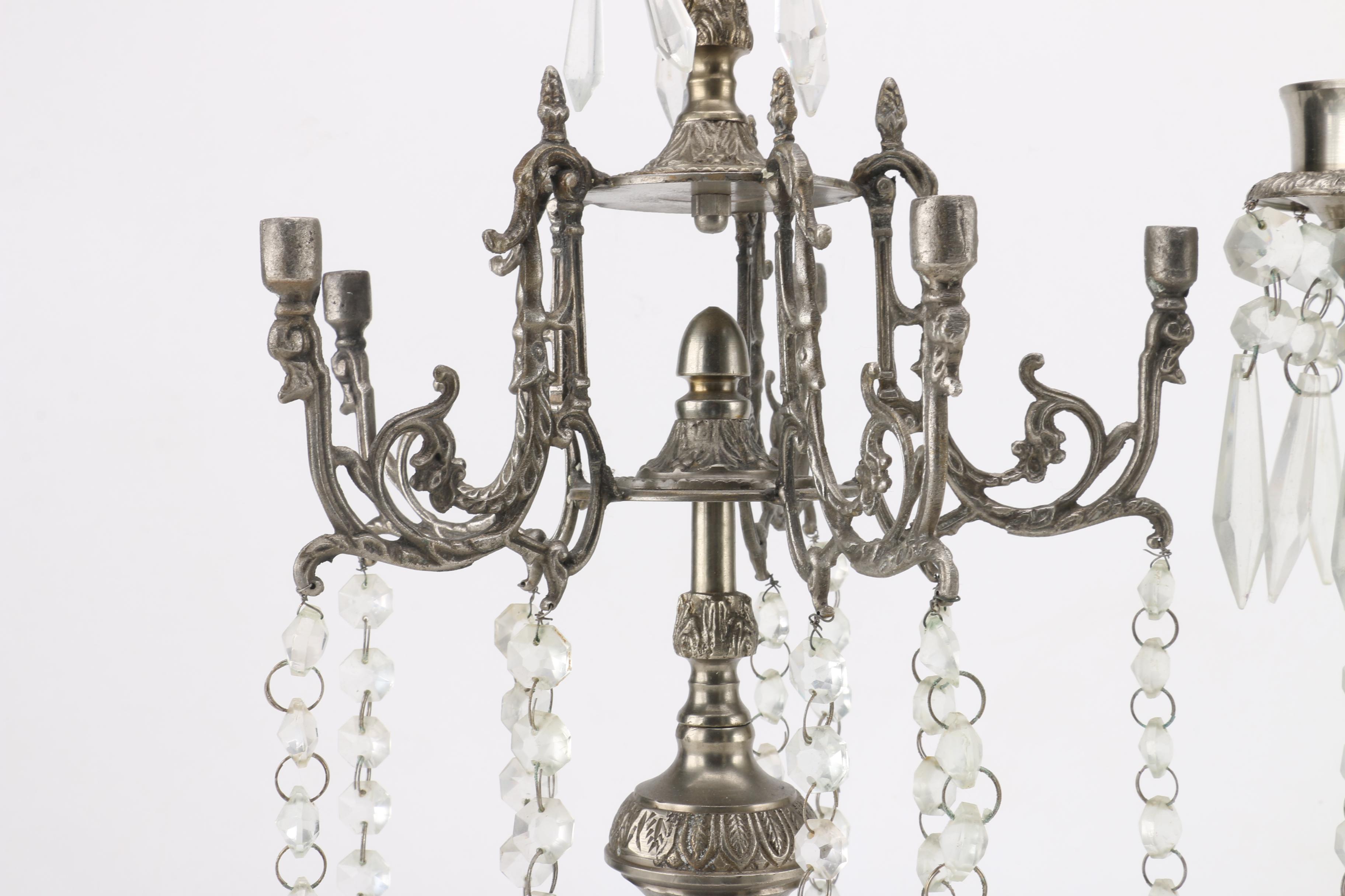 Stetson 1865 Pewter and Etched Glass Electric Candle Lustres