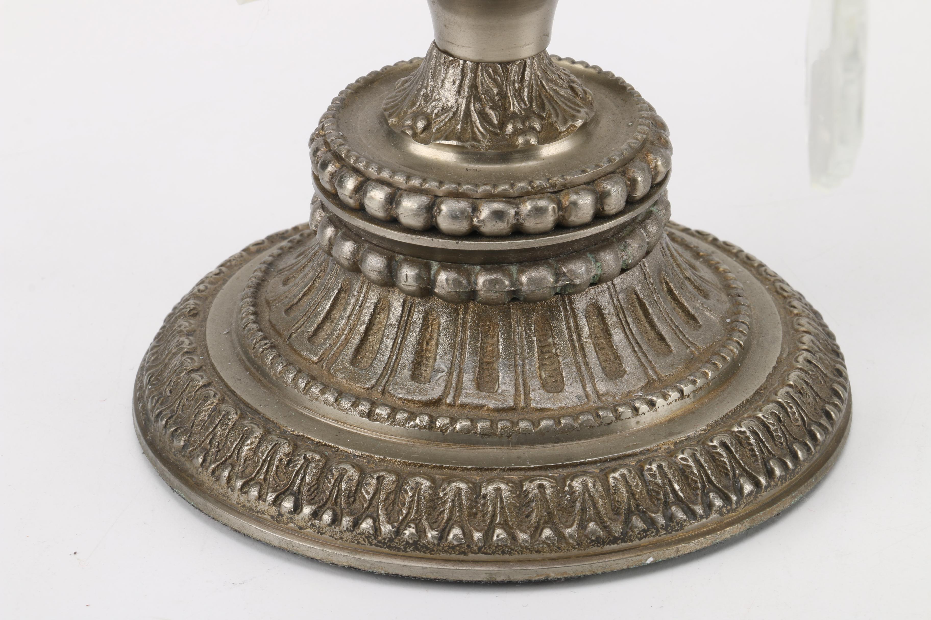 Stetson 1865 Pewter and Etched Glass Electric Candle Lustres