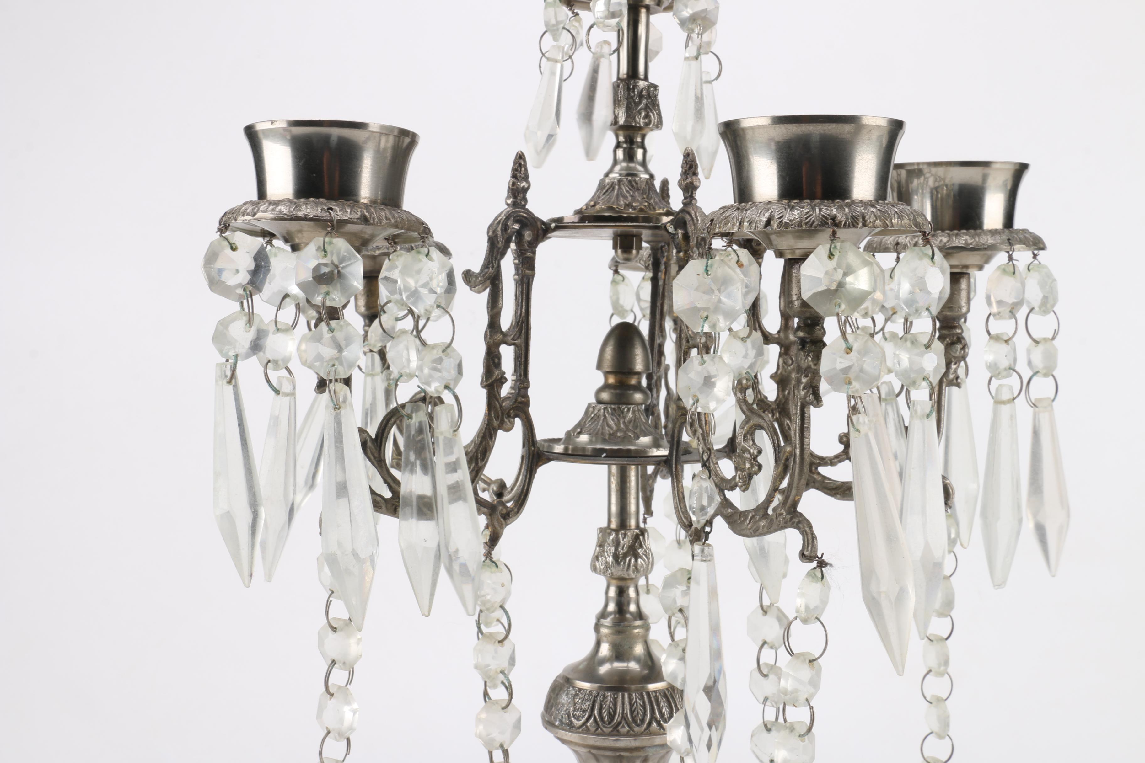 Stetson 1865 Pewter and Etched Glass Electric Candle Lustres