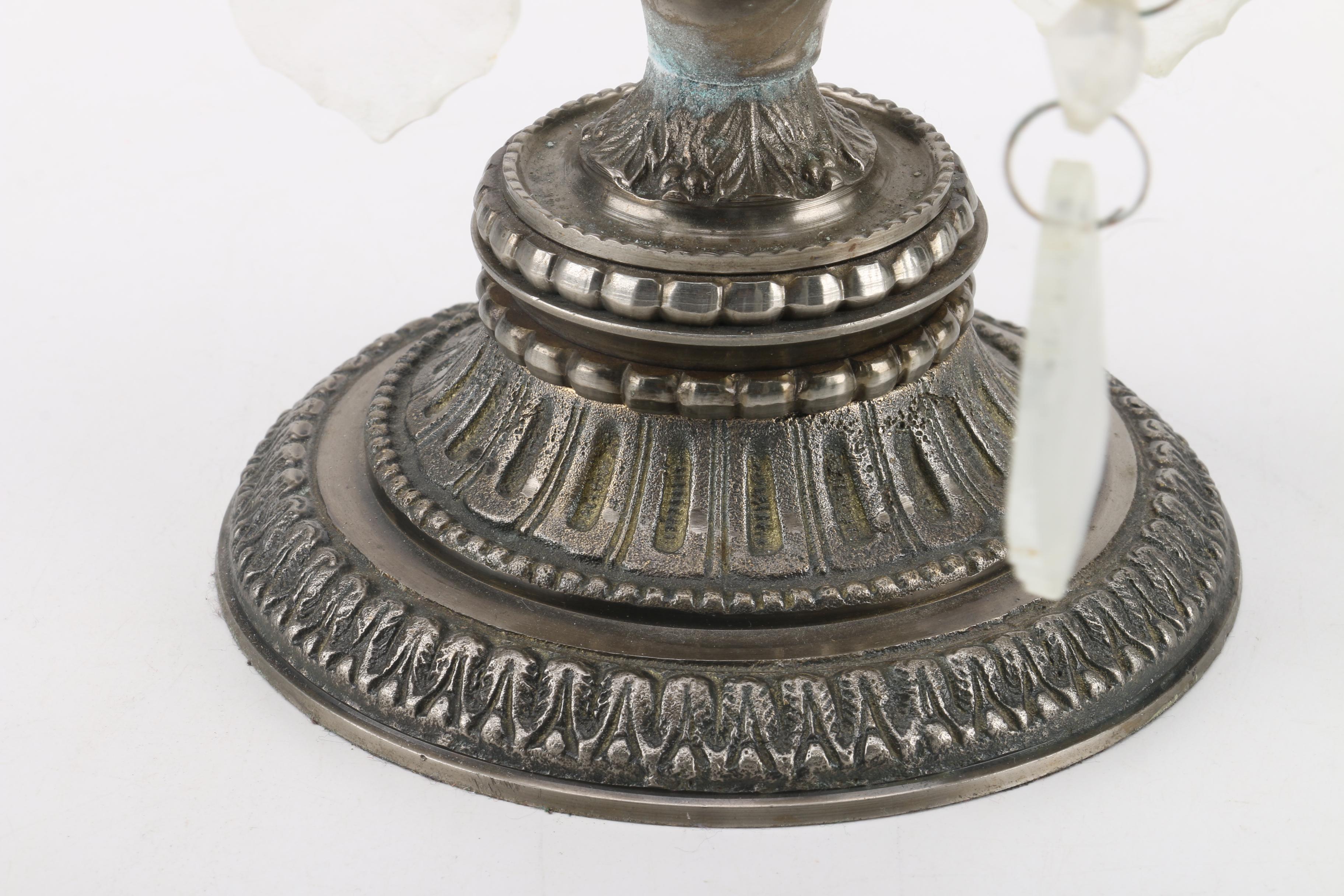 Stetson 1865 Pewter and Etched Glass Electric Candle Lustres