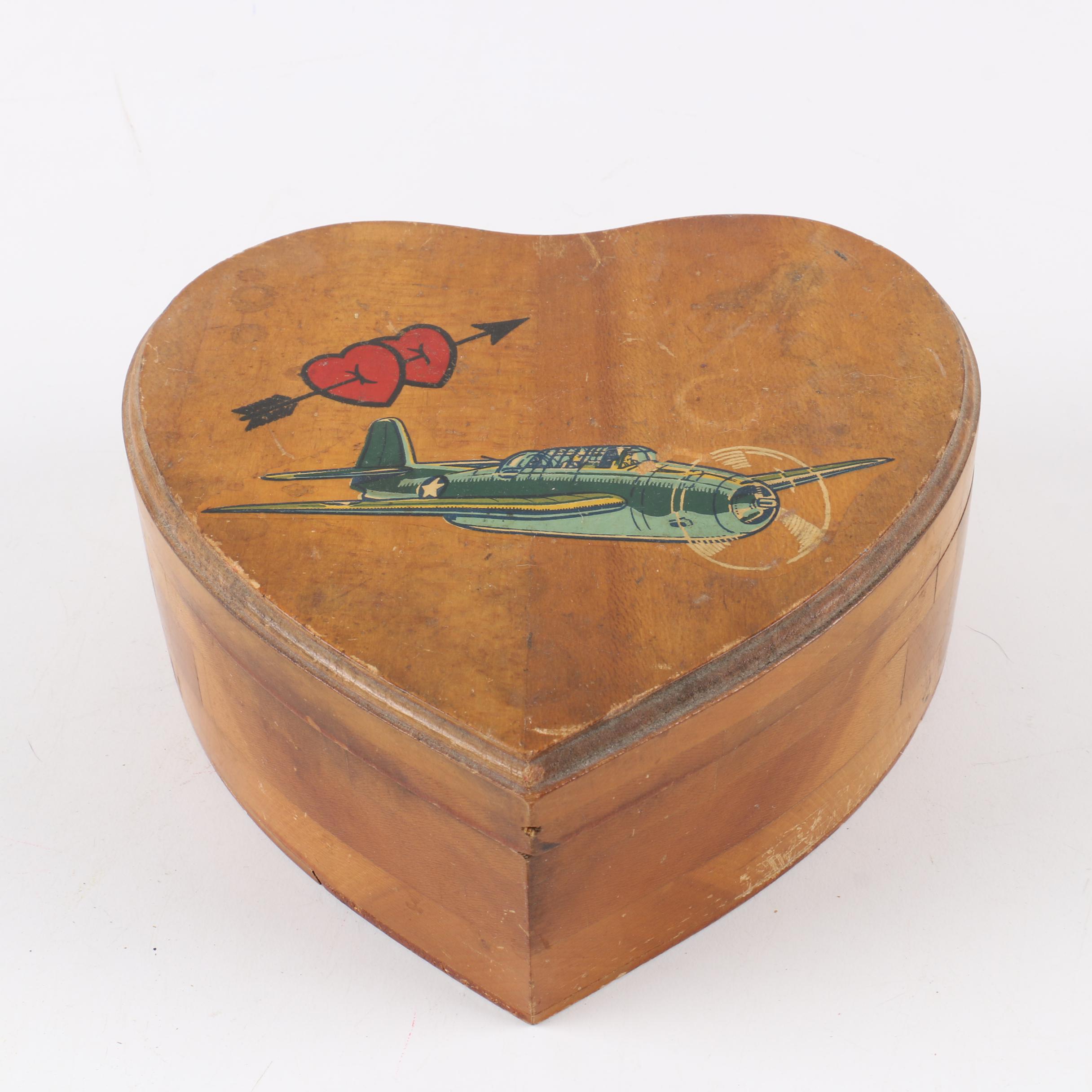 Vintage WWII Heart Shaped Wood Box