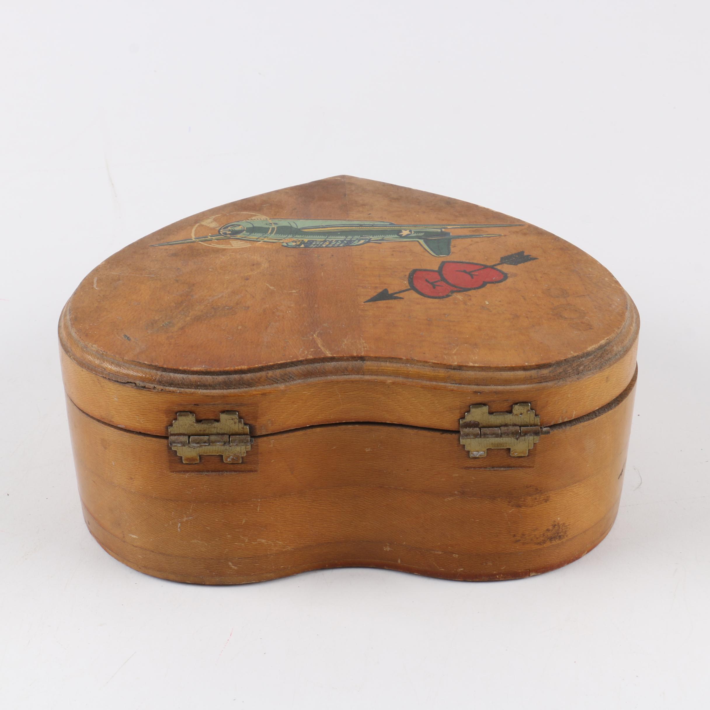 Vintage WWII Heart Shaped Wood Box