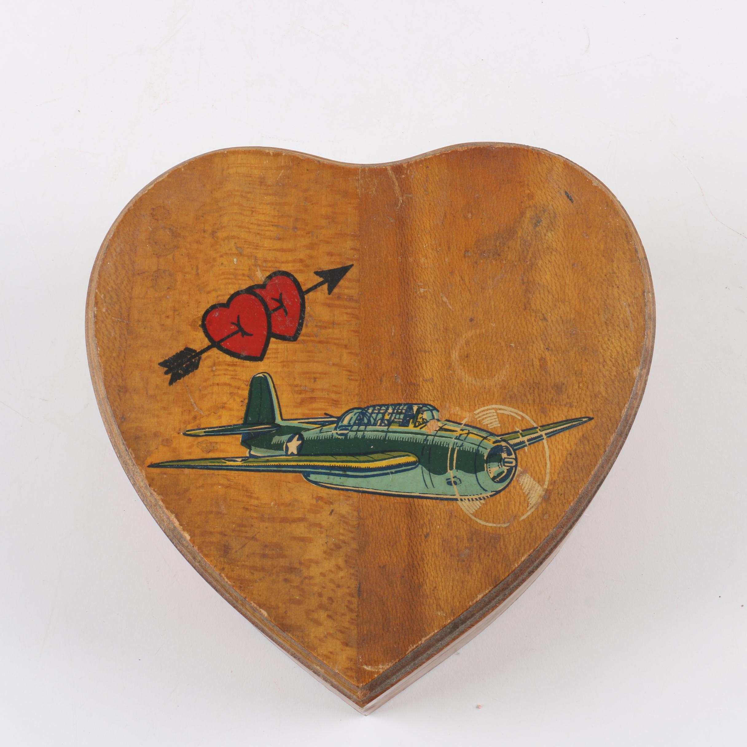 Vintage WWII Heart Shaped Wood Box