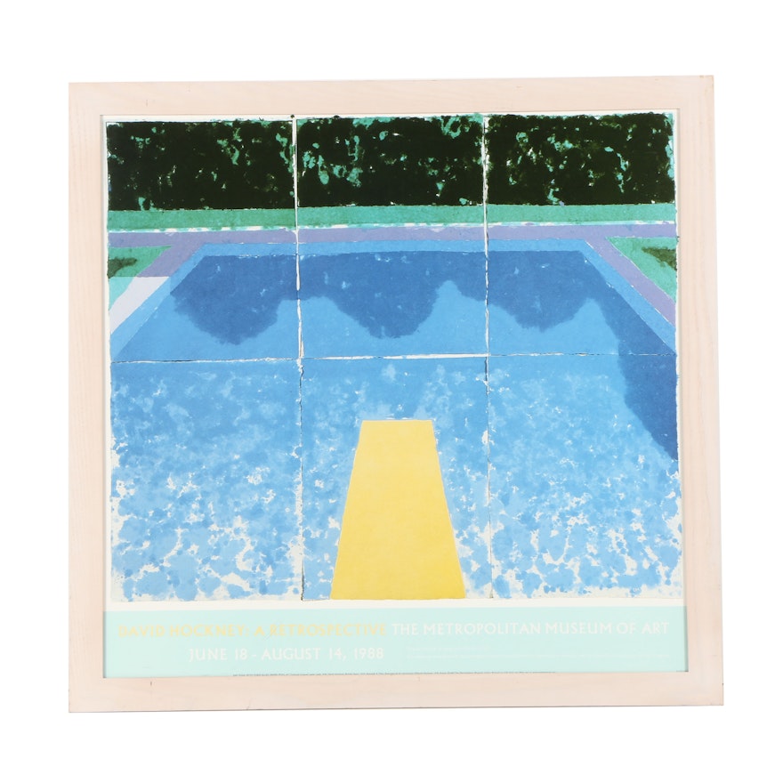 Offset Lithograph Poster After David Hockney "Day Pool with Three Blues"