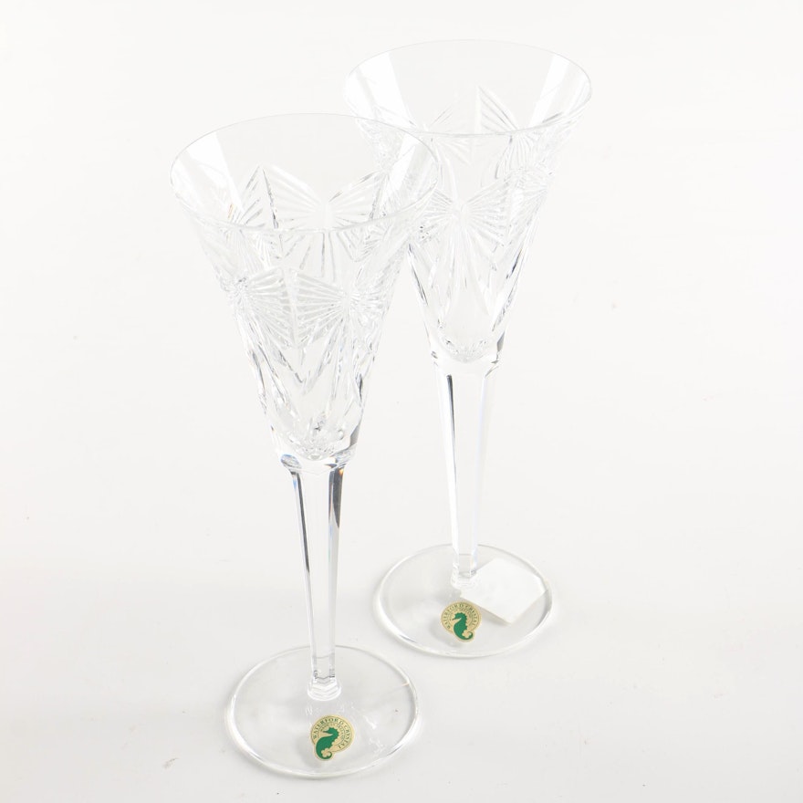 Pair of Waterford Crystal "Millennium Series: Happiness" Toasting Flutes