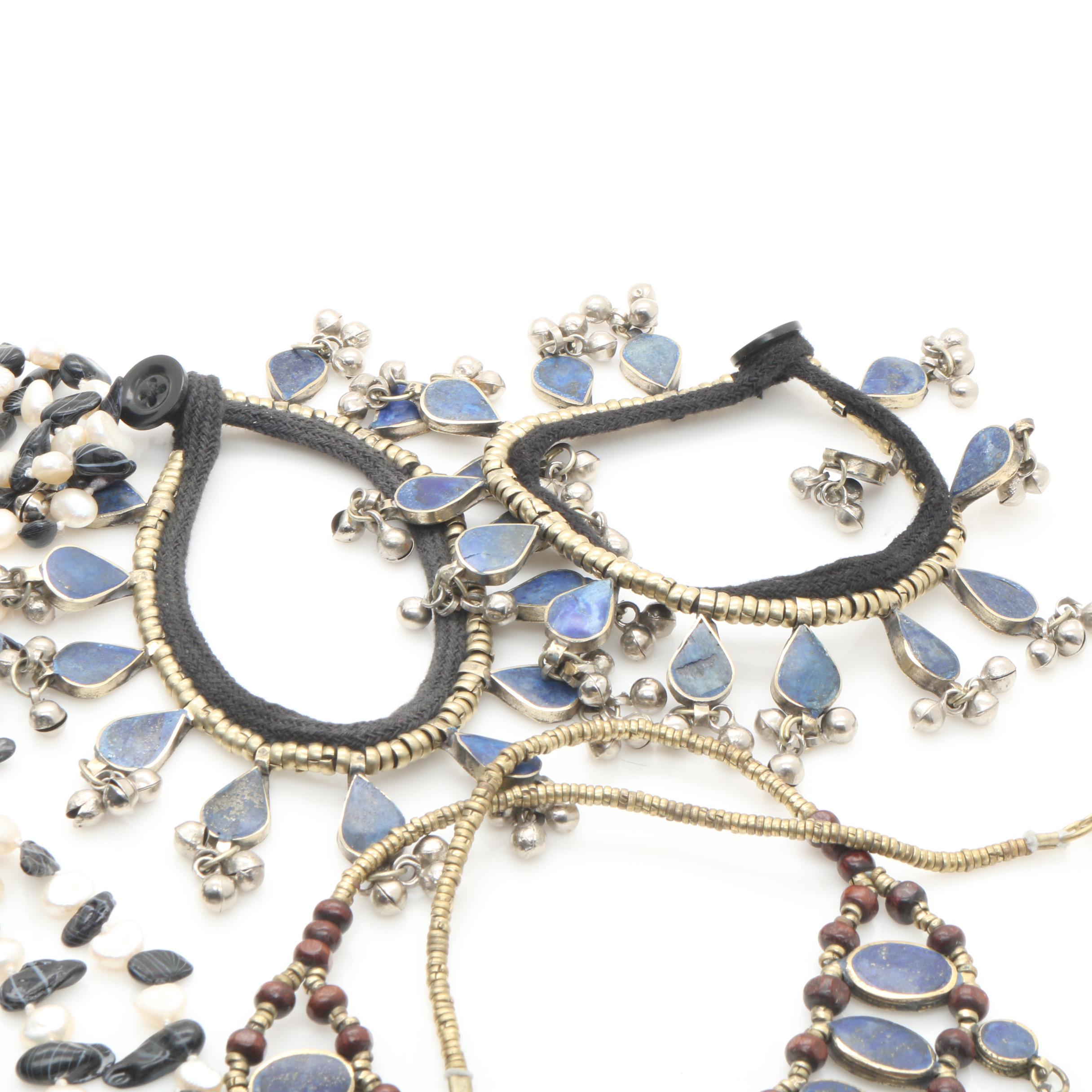 Silver Tone Cultured Pearl , Lapis Lazuli and Glass Jewelry