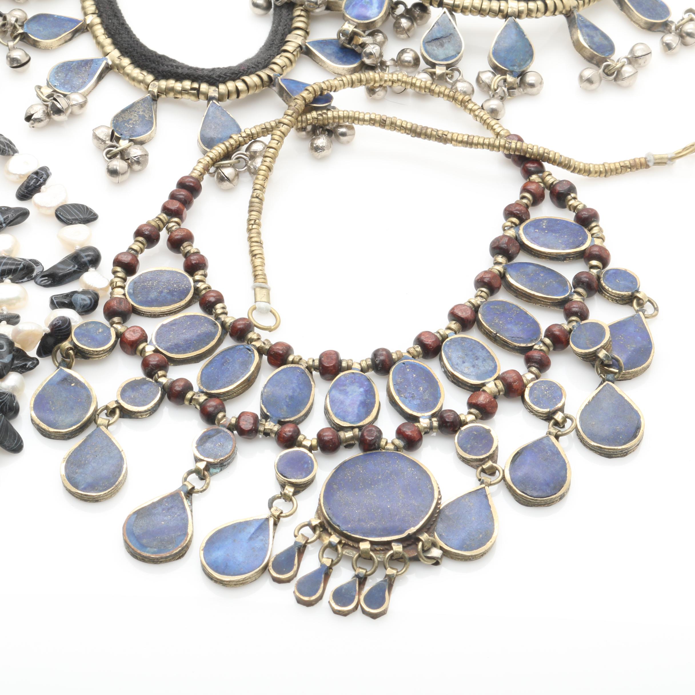 Silver Tone Cultured Pearl , Lapis Lazuli and Glass Jewelry