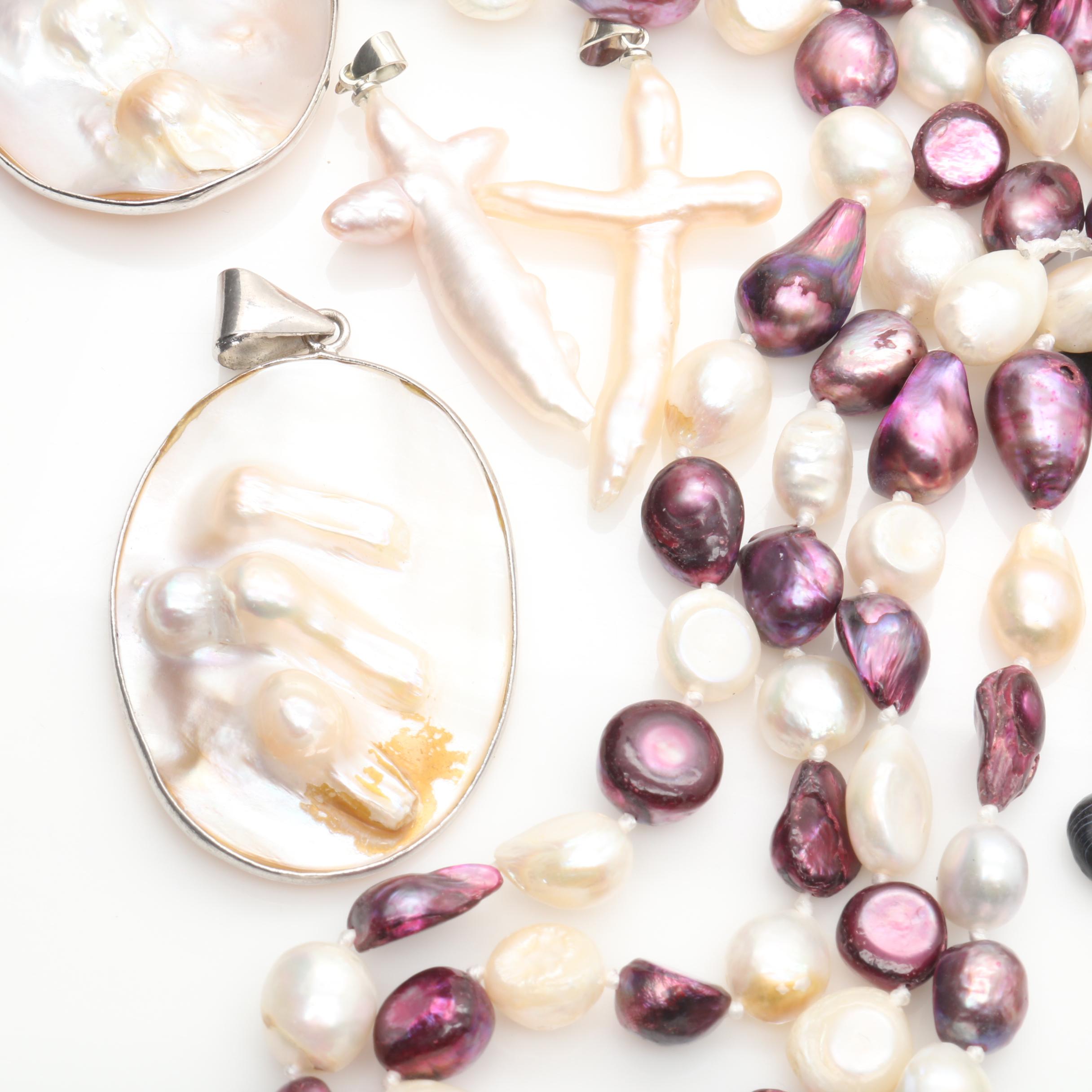 Silver Tone Cultured Pearl , Lapis Lazuli and Glass Jewelry