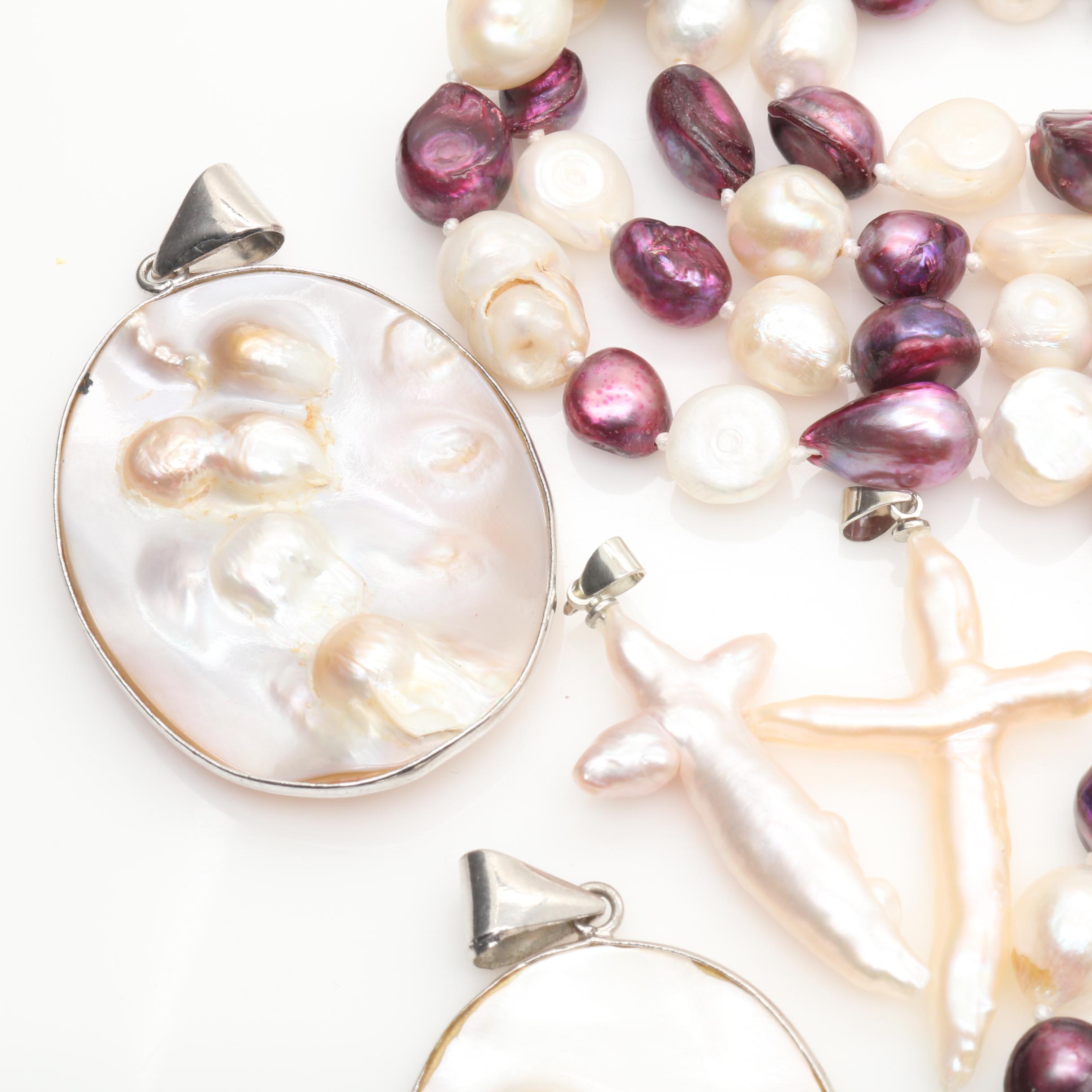 Silver Tone Cultured Pearl , Lapis Lazuli and Glass Jewelry