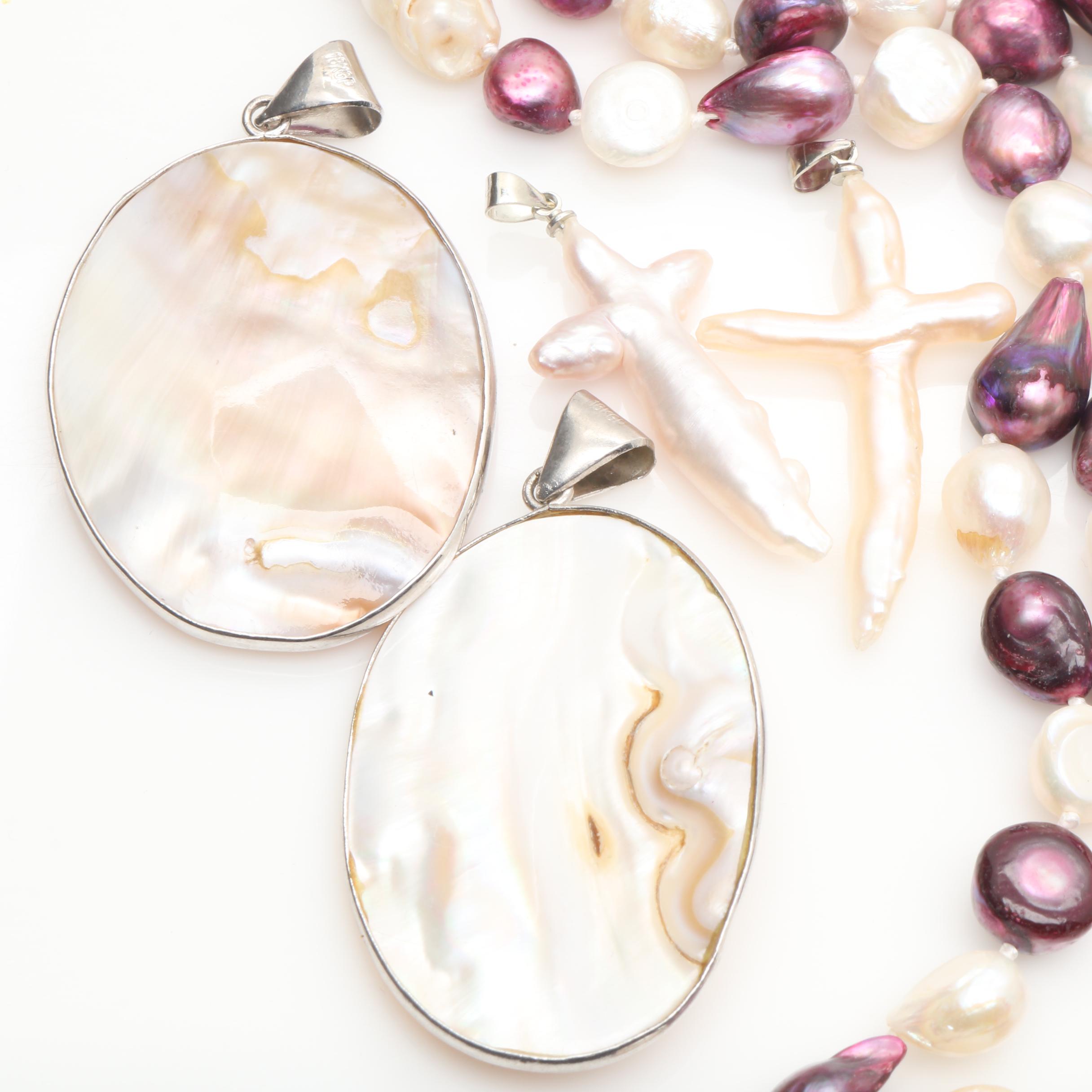 Silver Tone Cultured Pearl , Lapis Lazuli and Glass Jewelry