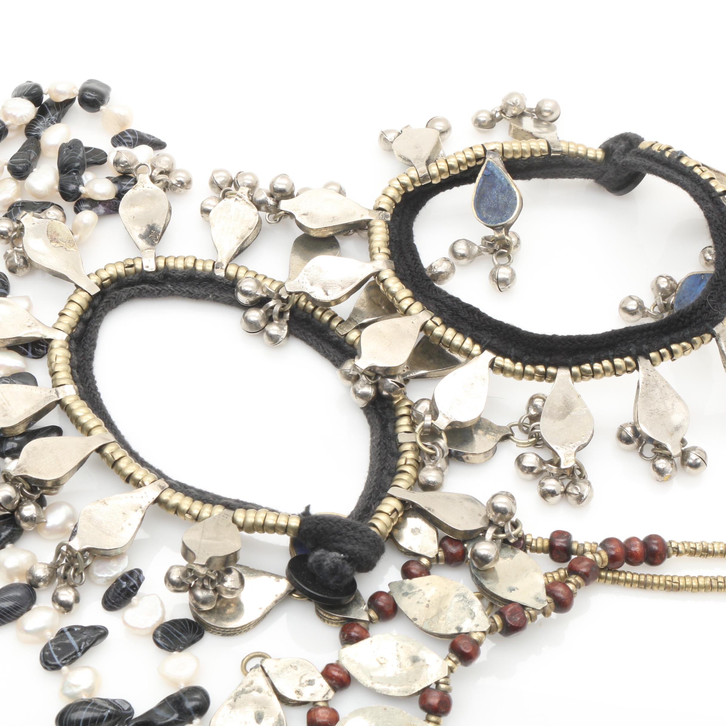 Silver Tone Cultured Pearl , Lapis Lazuli and Glass Jewelry