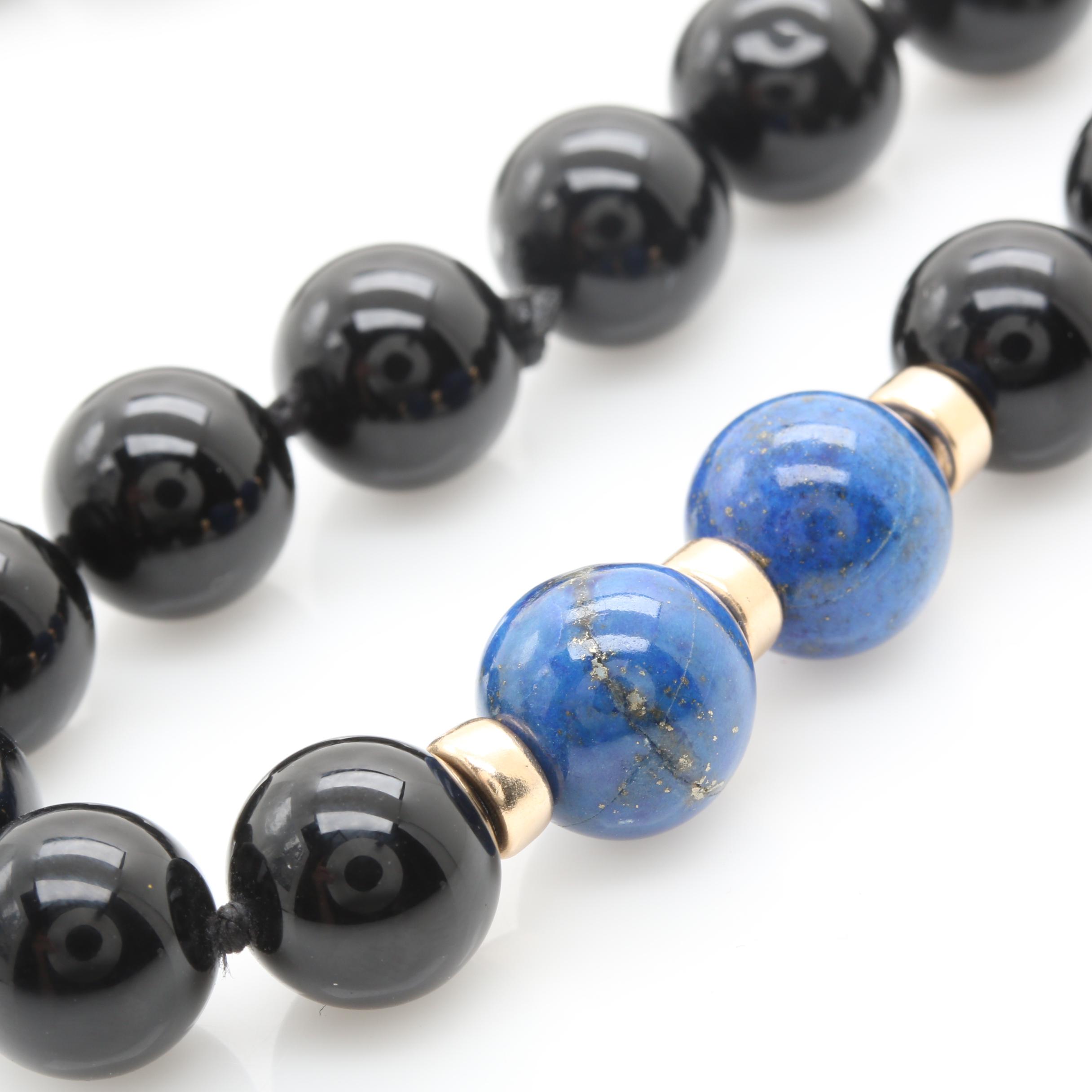 14K Yellow Gold Lapis Lazuli and Black Onyx Endless Necklace
