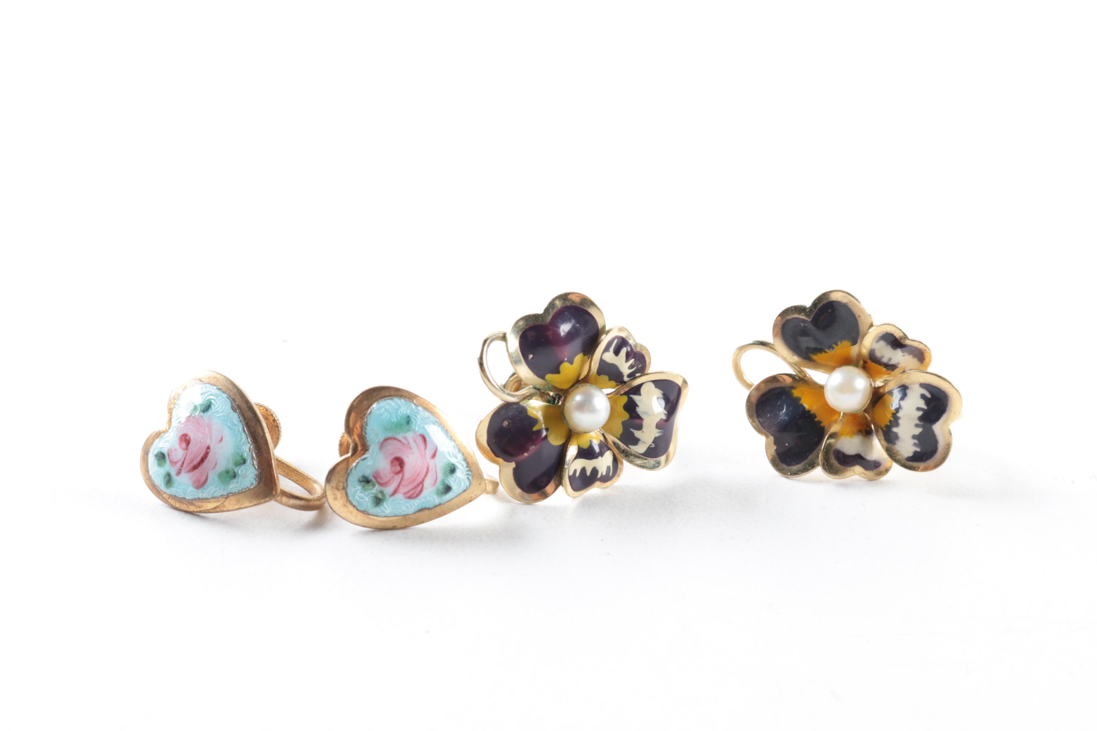 Gold Filled and Gold Tone Helmet Shell Cameo, Cultured Pearl and Enamel Jewelry