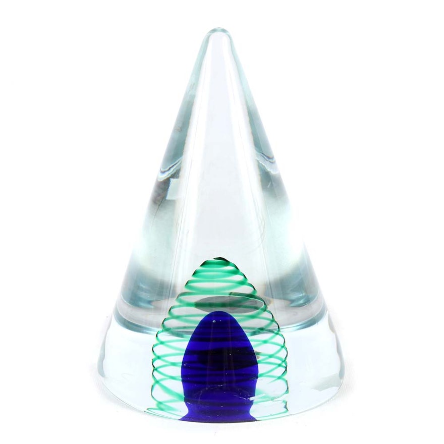 Beranek Art Glass Conical Paperweight