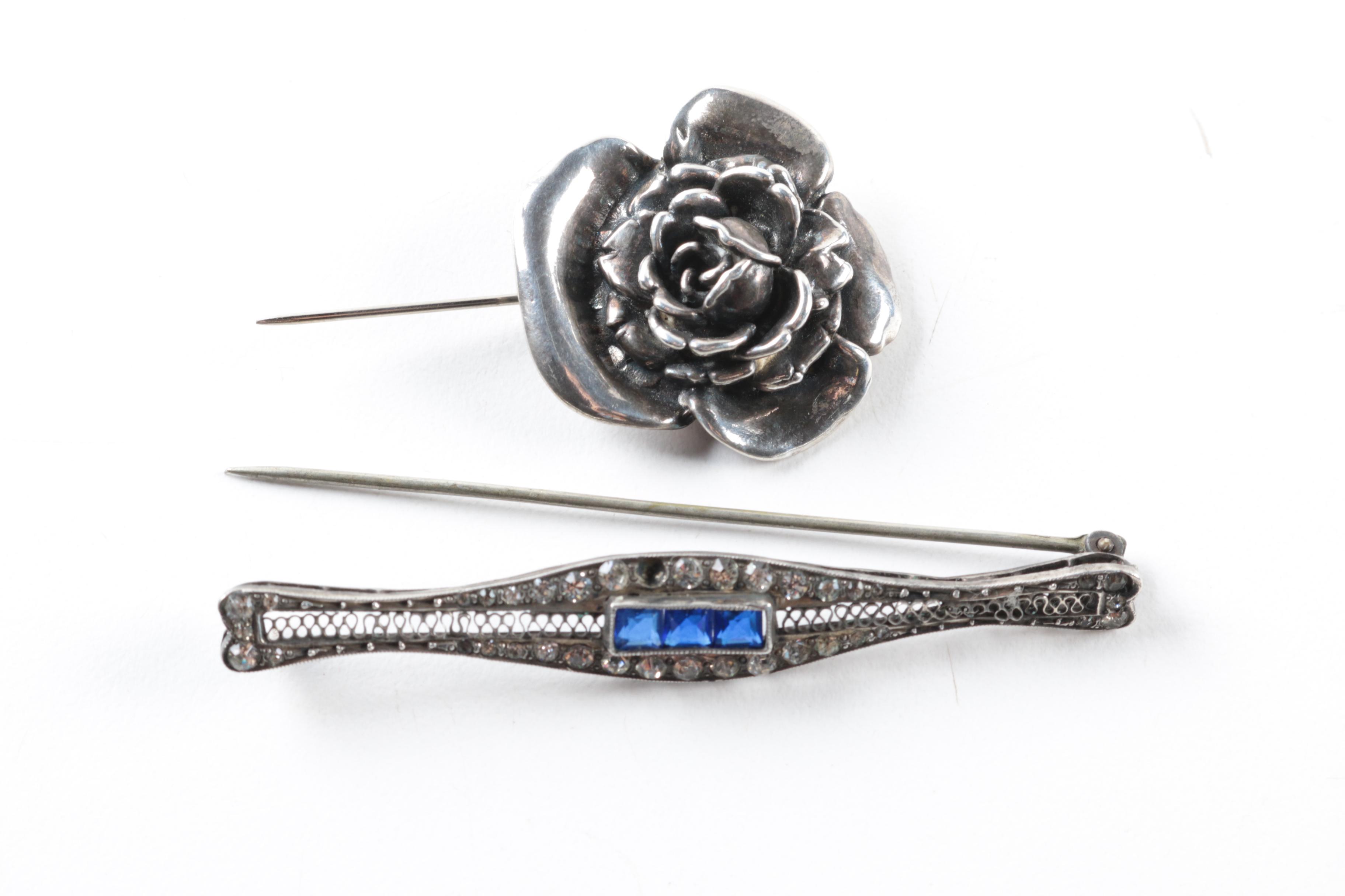 Assortment of Sterling Silver Multi Gemstone Jewelry, Pill Box and Button Hook