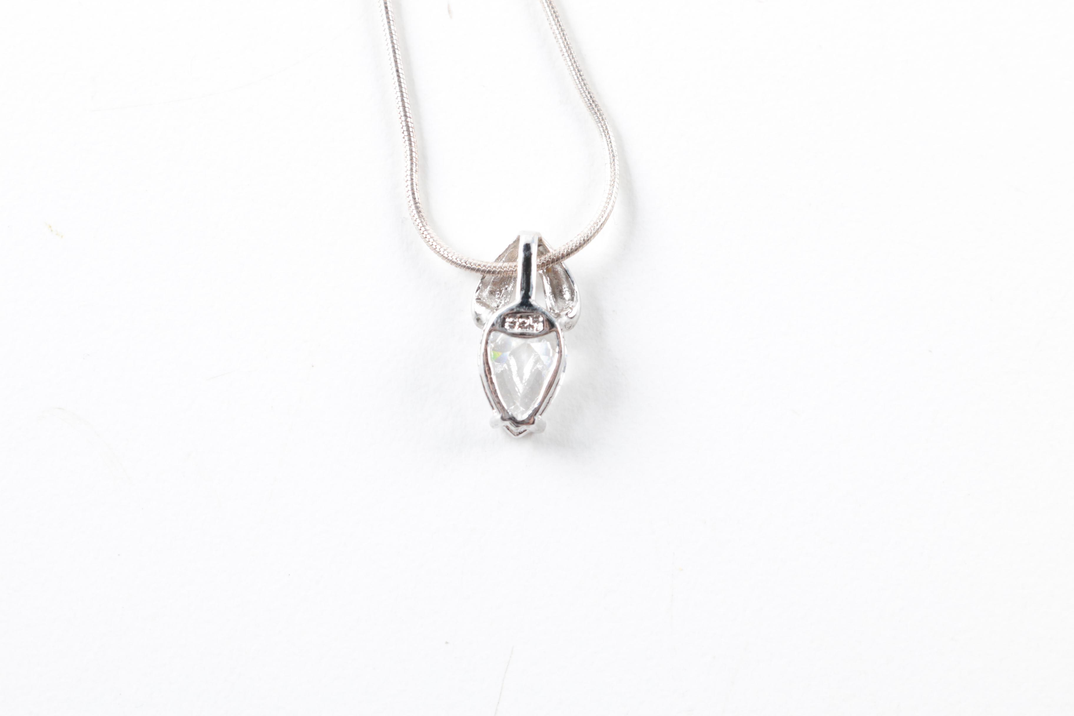 Sterling Silver Marcasite and Cubic Zirconia Brooch, Bracelet and Necklaces