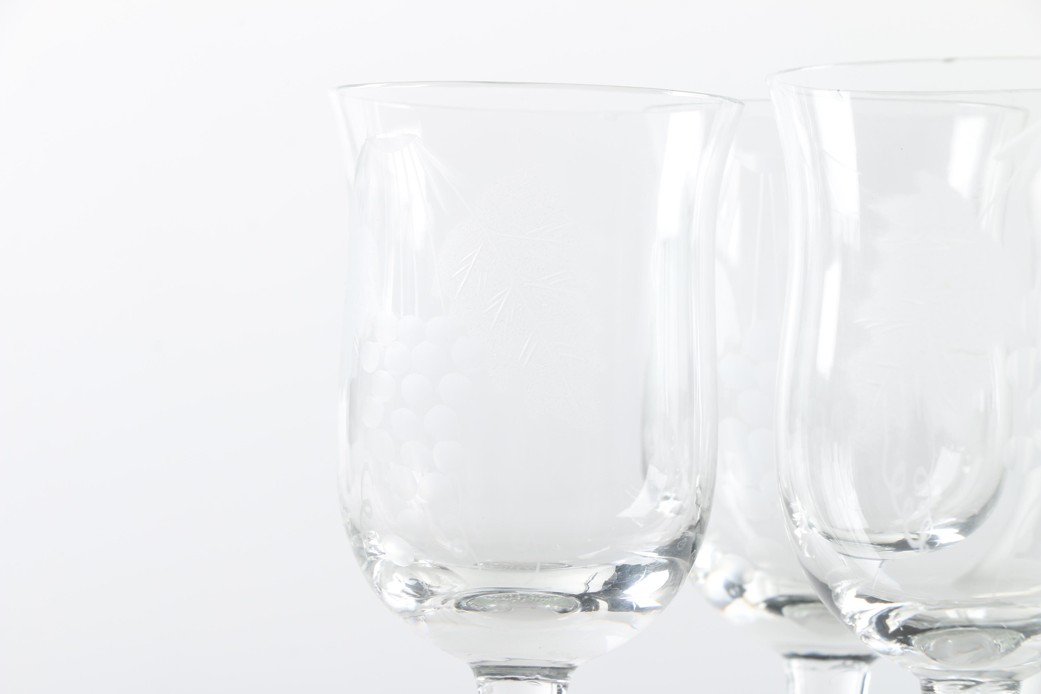 Blown Glass Decanter with Etched Cordial Glasses