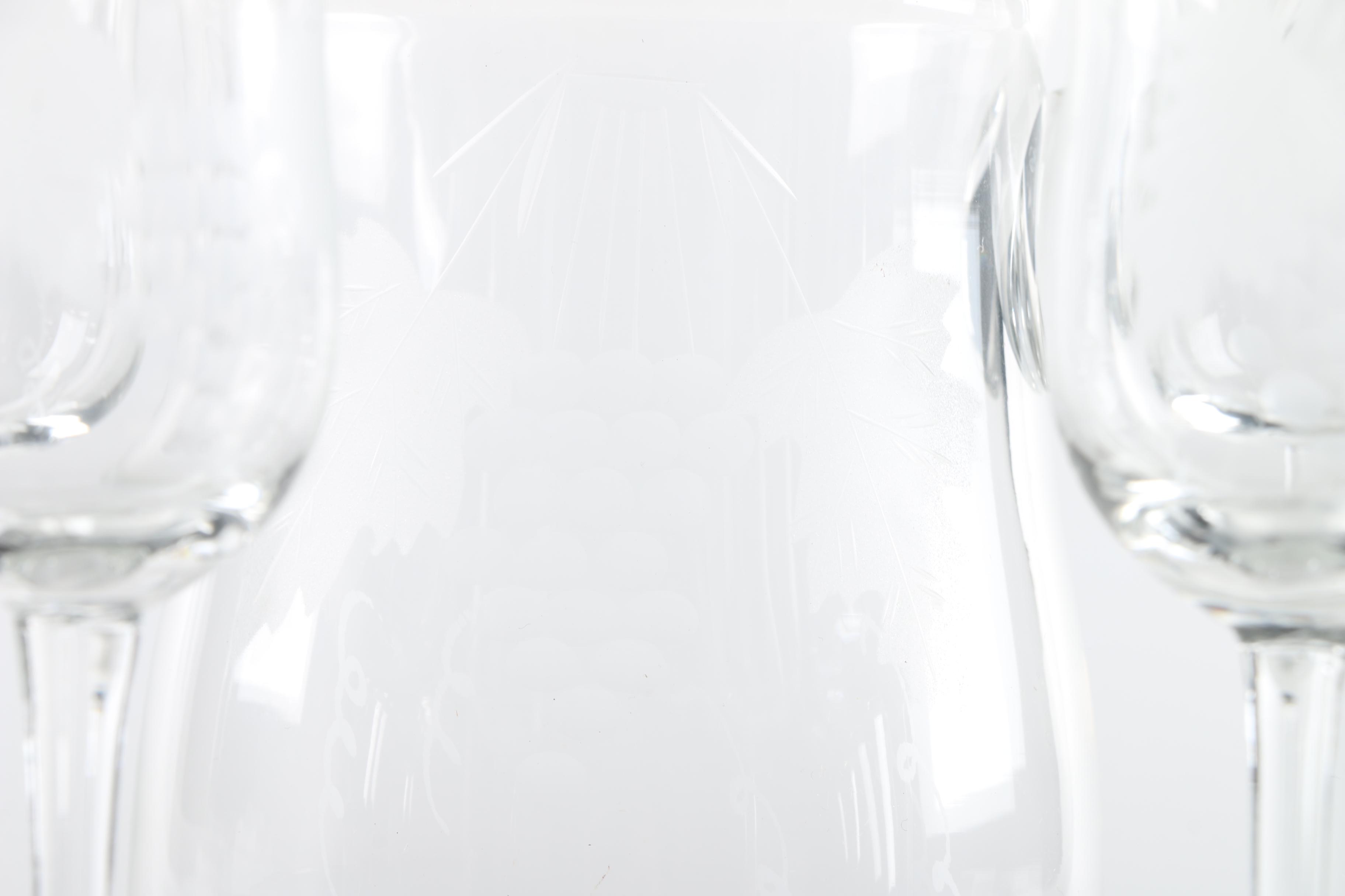 Blown Glass Decanter with Etched Cordial Glasses