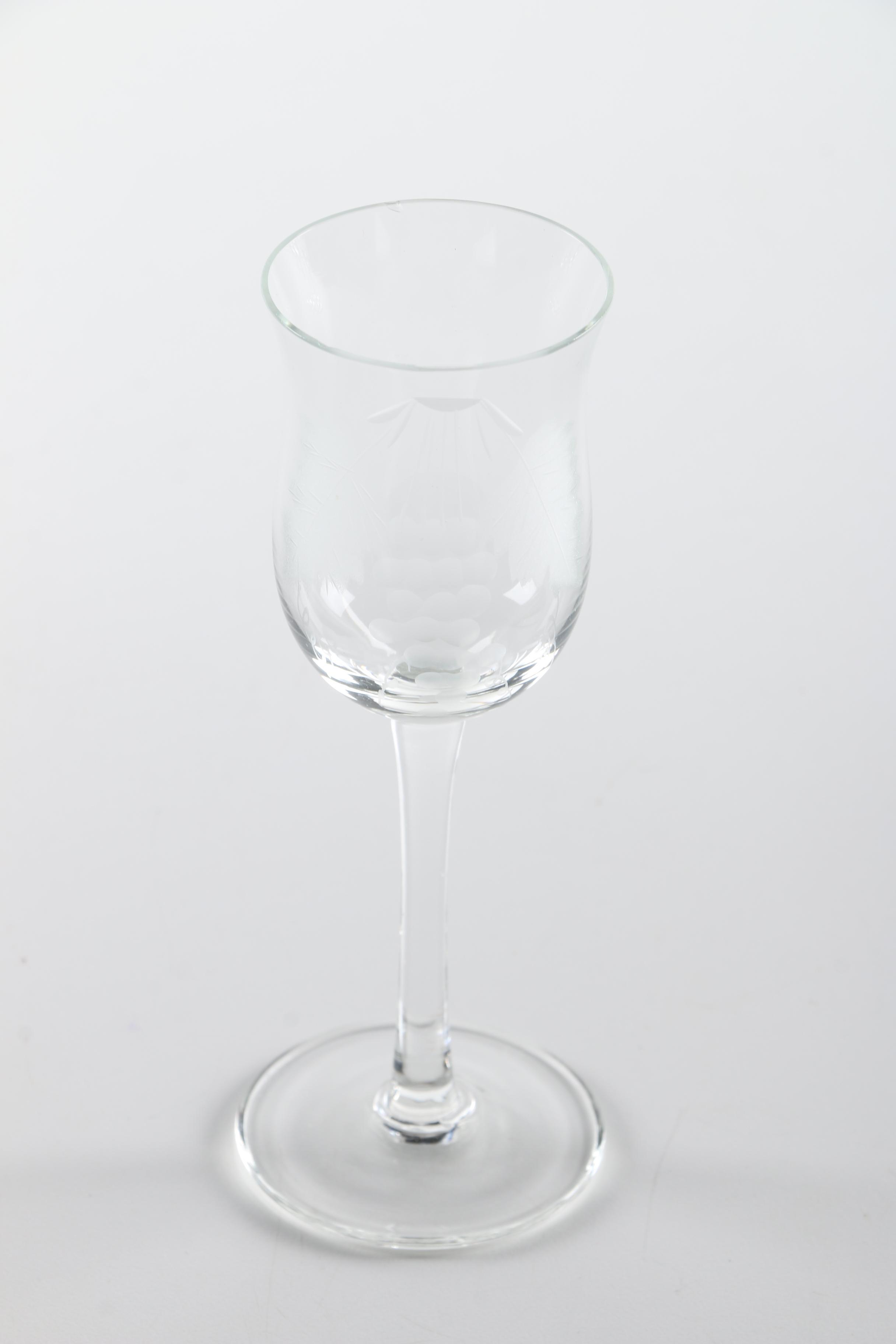 Blown Glass Decanter with Etched Cordial Glasses