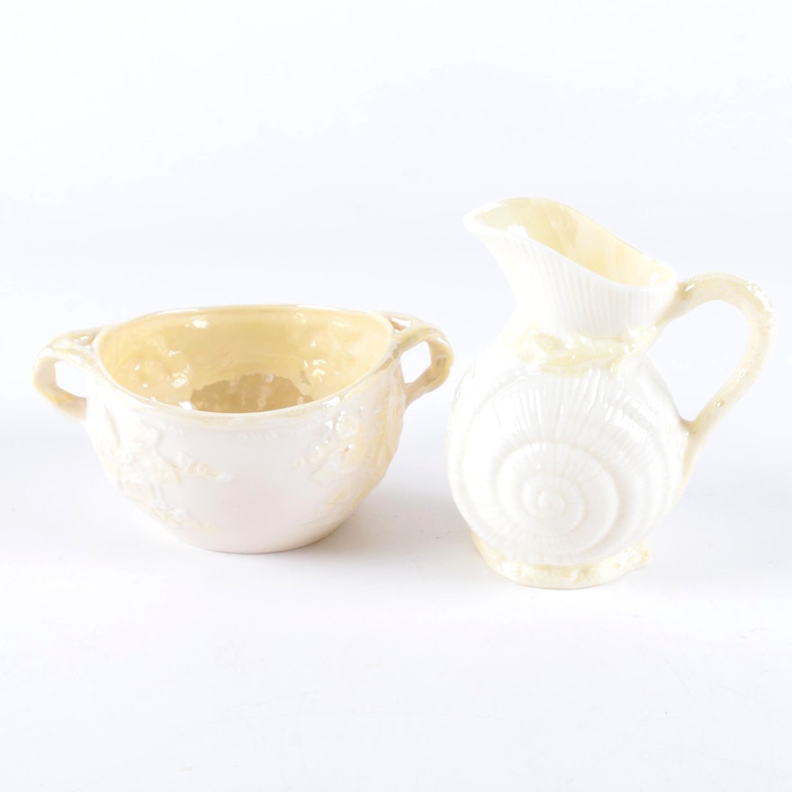 Vintage Belleek Porcelain Sugar Bowl and Creamer