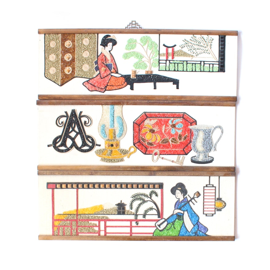 Three 1960s Japanese Mixed Media Panels