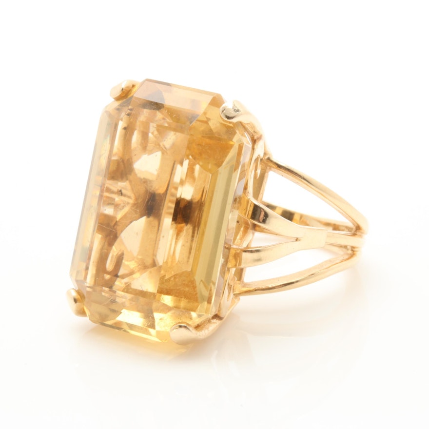 14K Yellow Gold 33.29 CT Citrine Solitaire Ring