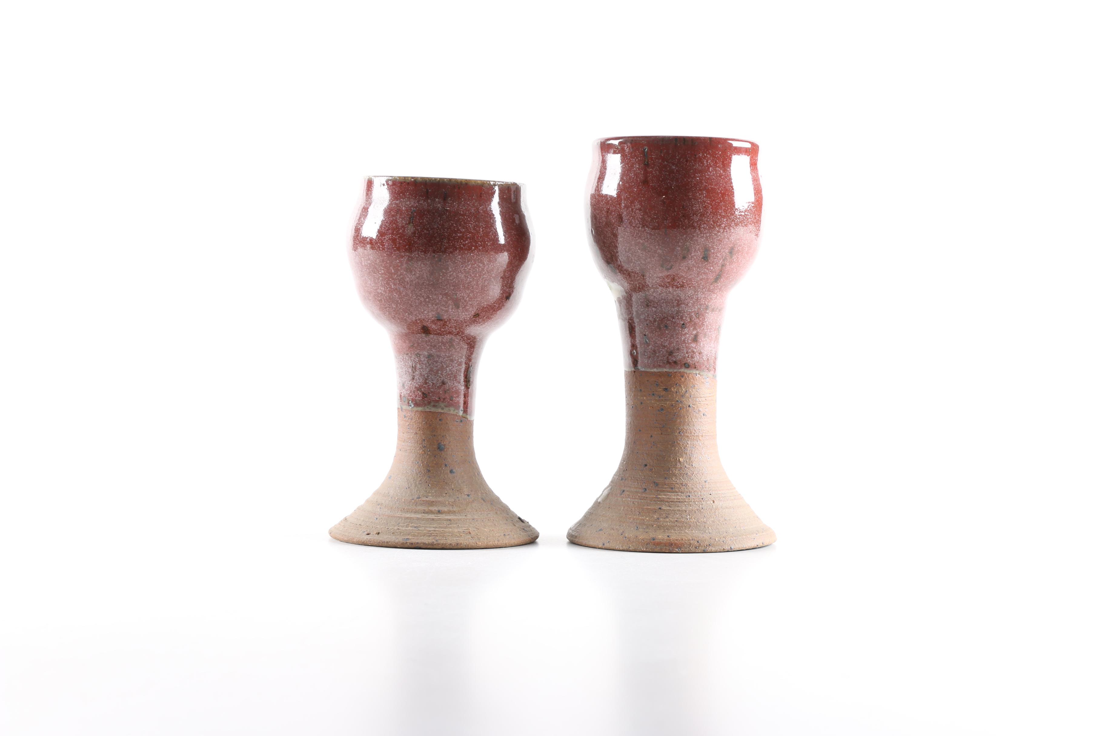 Signed Hand Thrown Stoneware Goblets