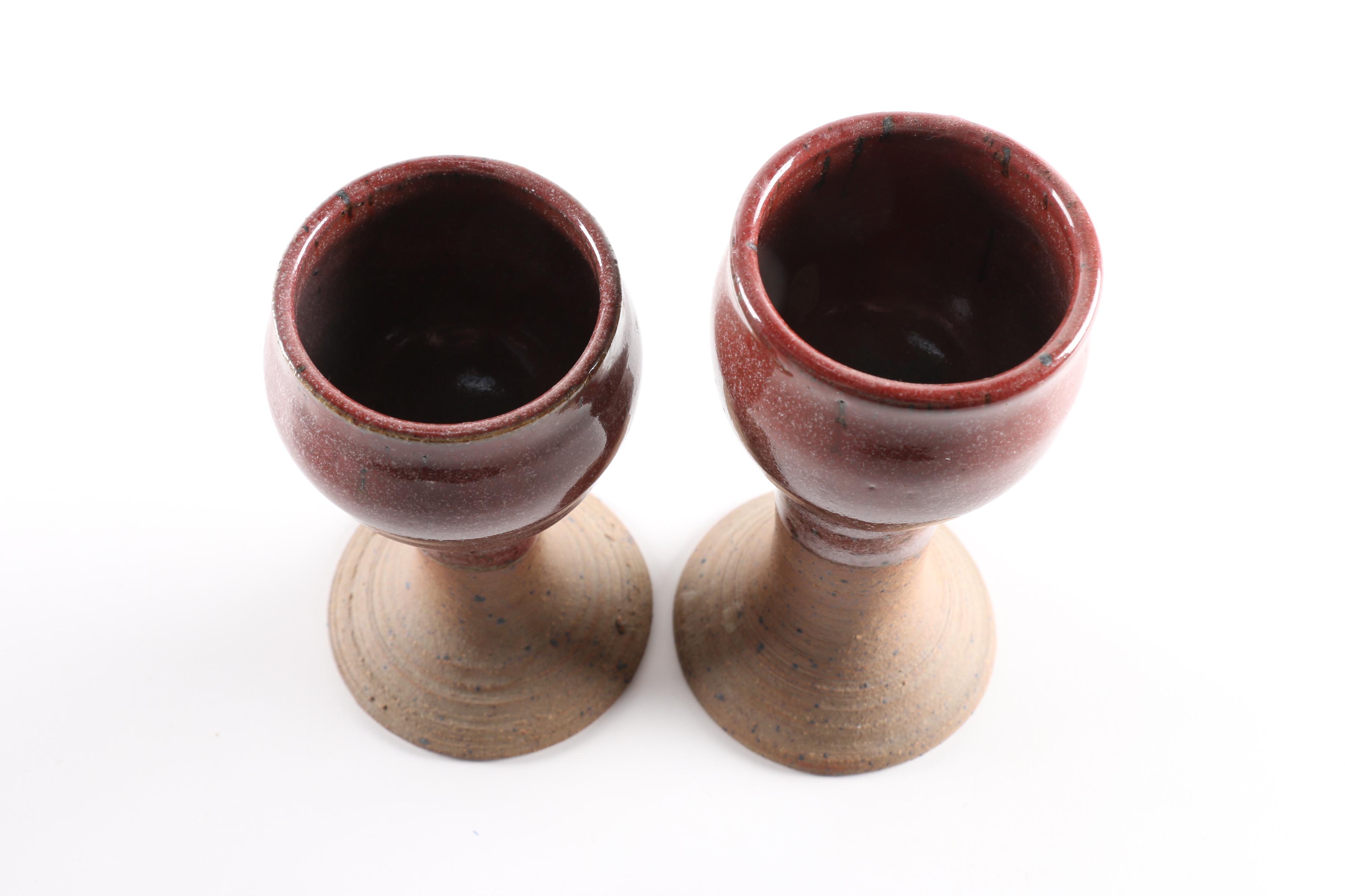 Signed Hand Thrown Stoneware Goblets