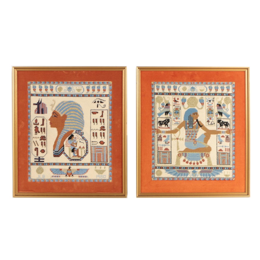 Pair of 1980 Egyptian Themed Cross Stitches