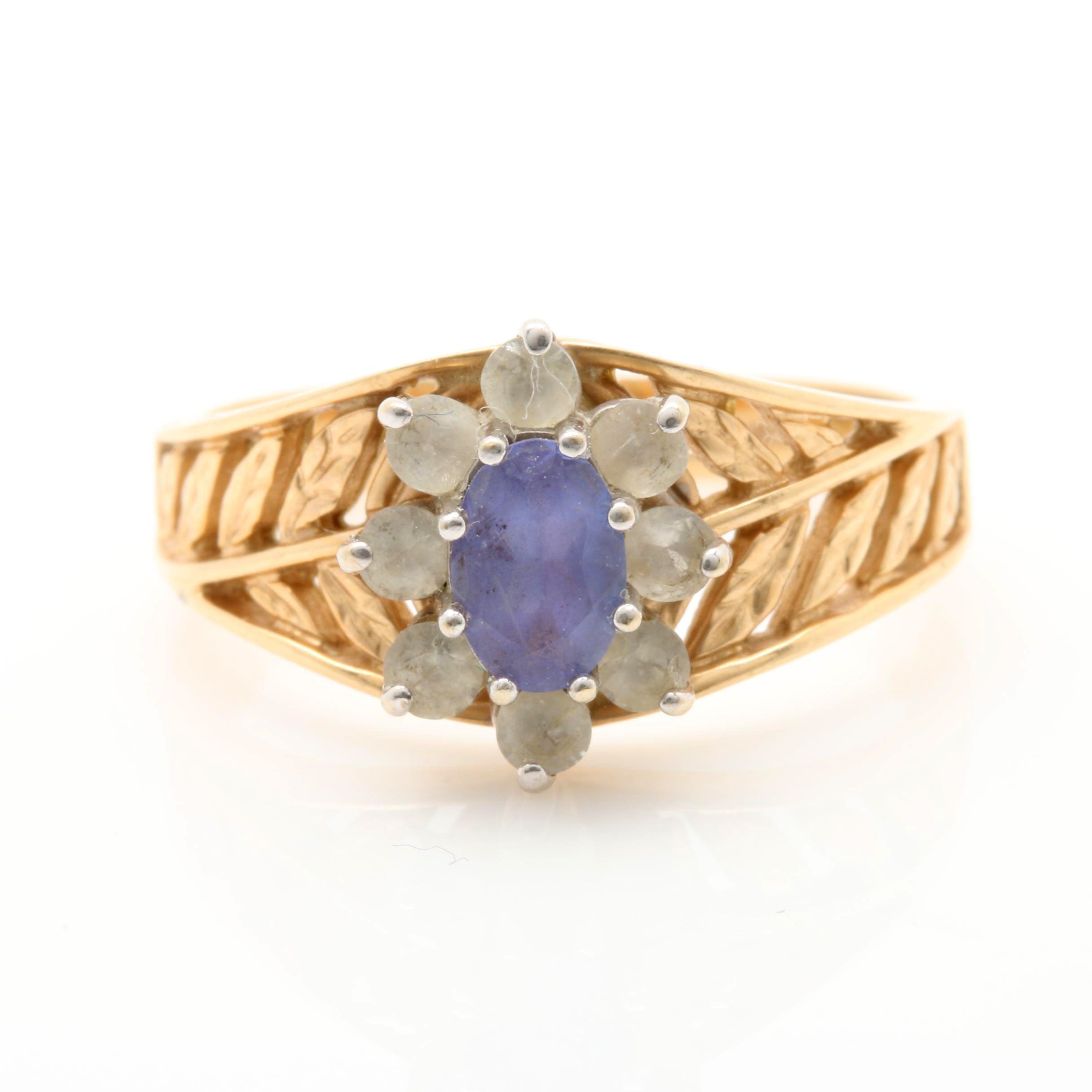 14K Yellow Gold Tanzanite and White Topaz Ring