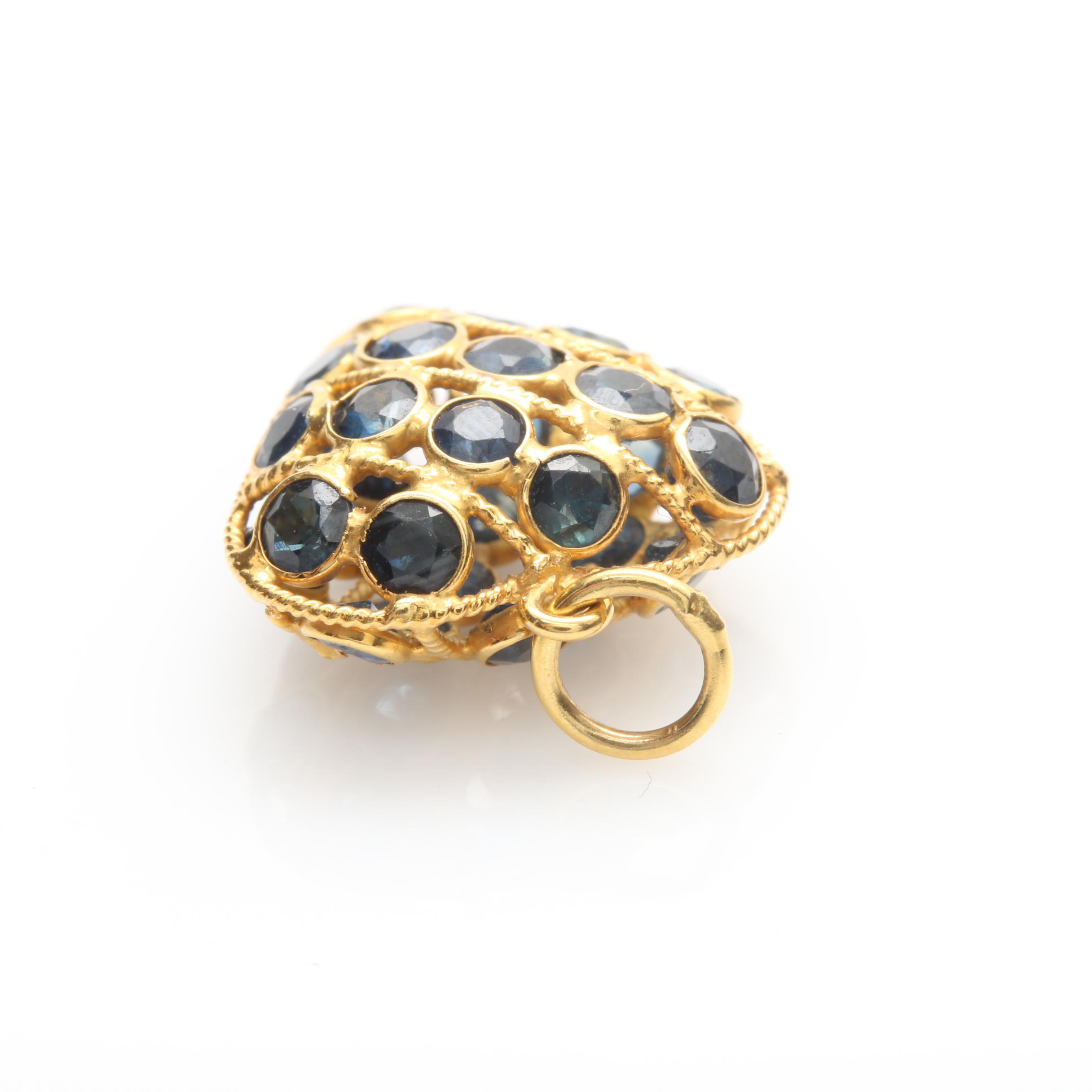14K Yellow Gold Blue Sapphire Heart Pendant
