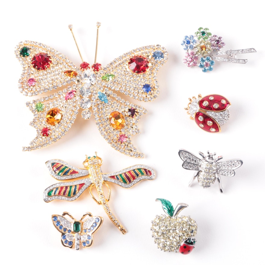 Insect and Apple Brooches Featuring Swarovski