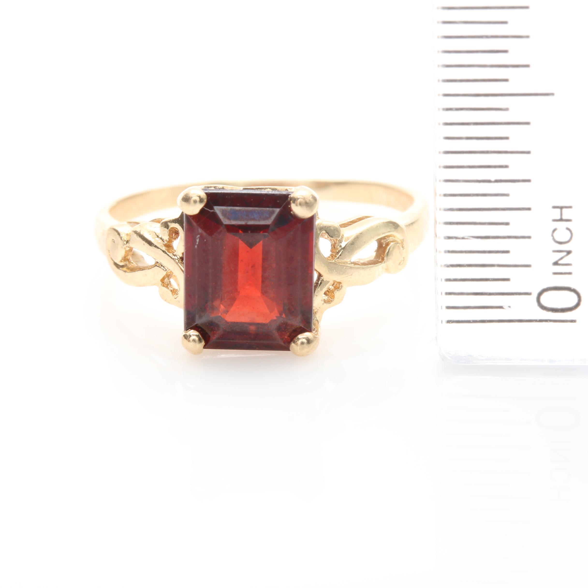 14K Yellow Gold Garnet Ring