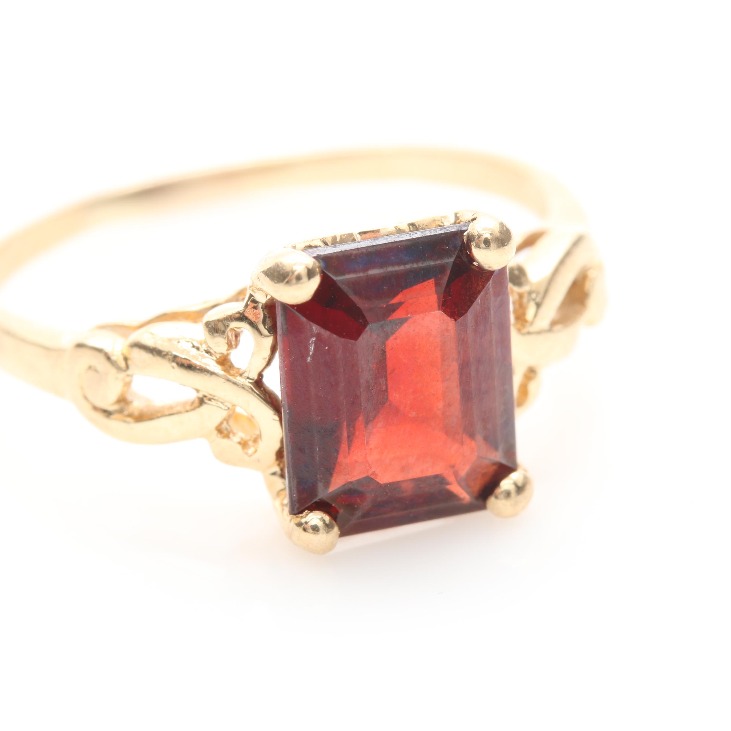 14K Yellow Gold Garnet Ring